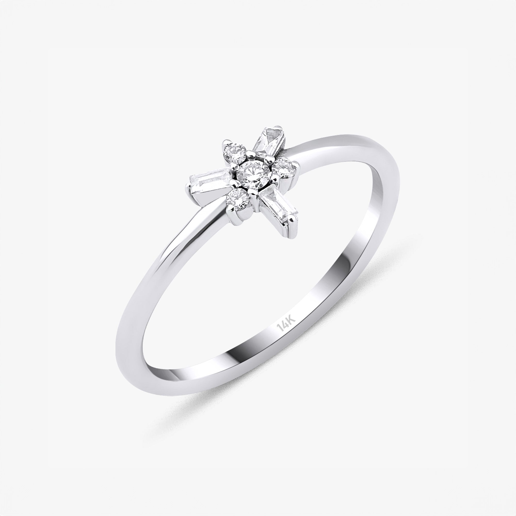 Minimal Diamond Burst Ring in 14K Gold