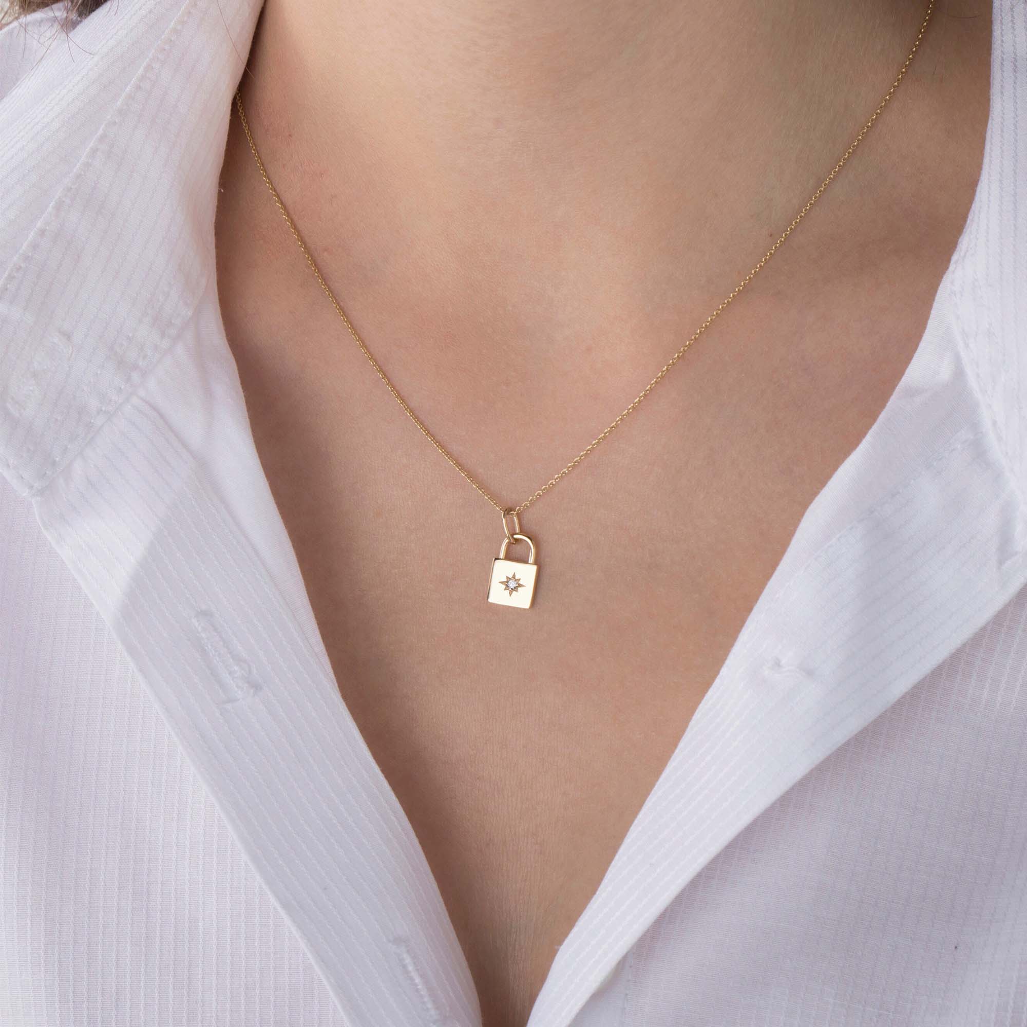 Mini Diamond Padlock Pendant in 14K Gold