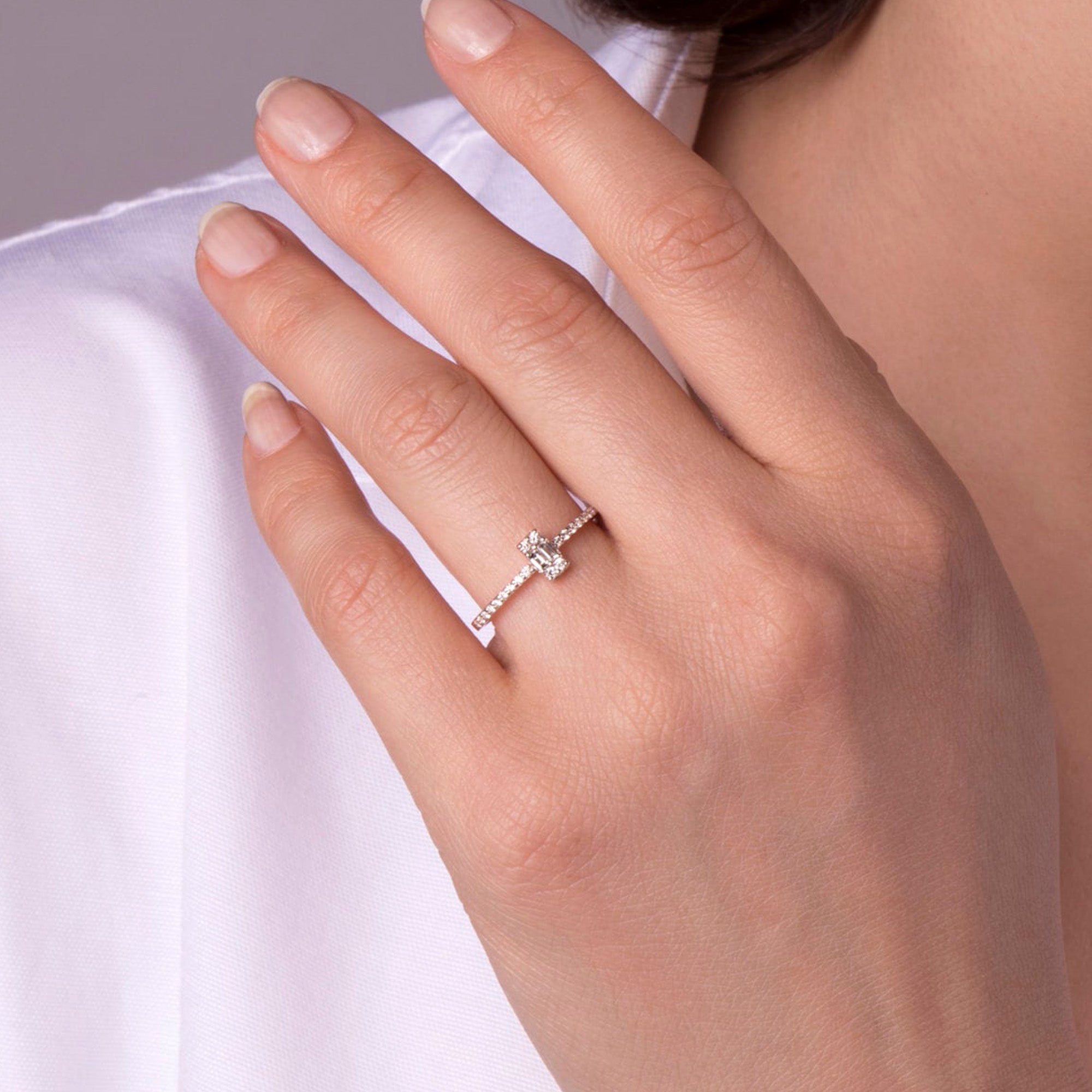 Minimal Baguette Center Half Eternity Ring in 14K Gold