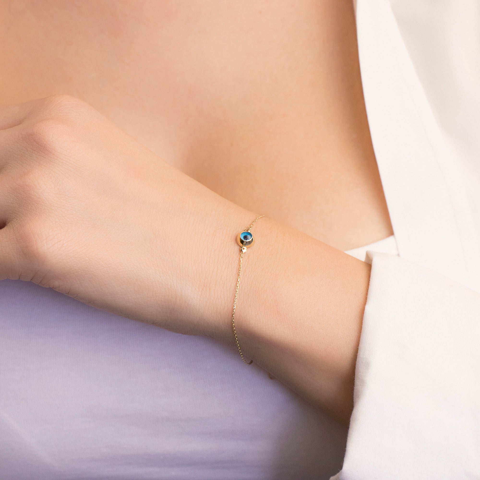 Dainty Evil Eye Bracelet in 14K Gold