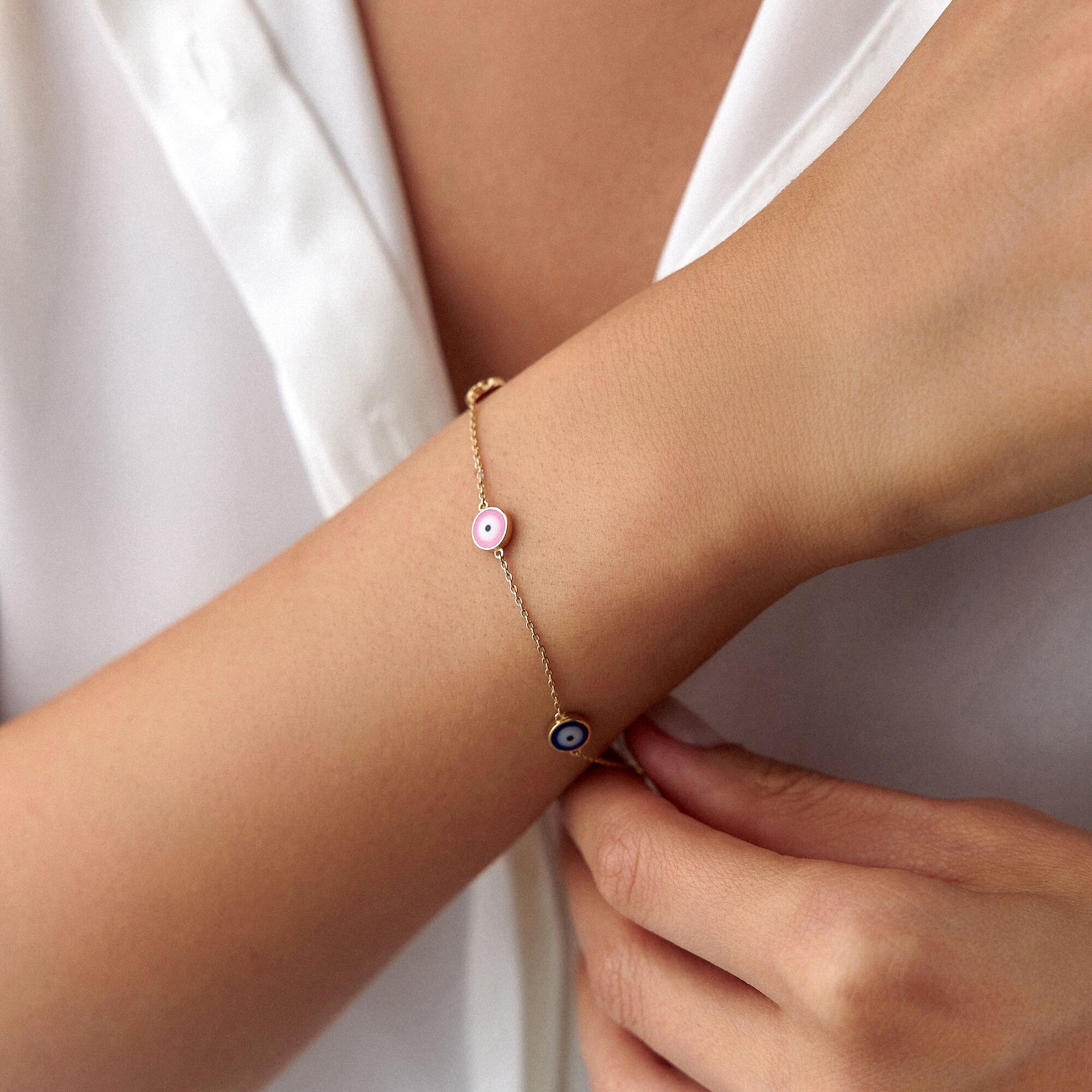 14K Gold Double Sided Evil Eye Bracelet / MULTICOLOR