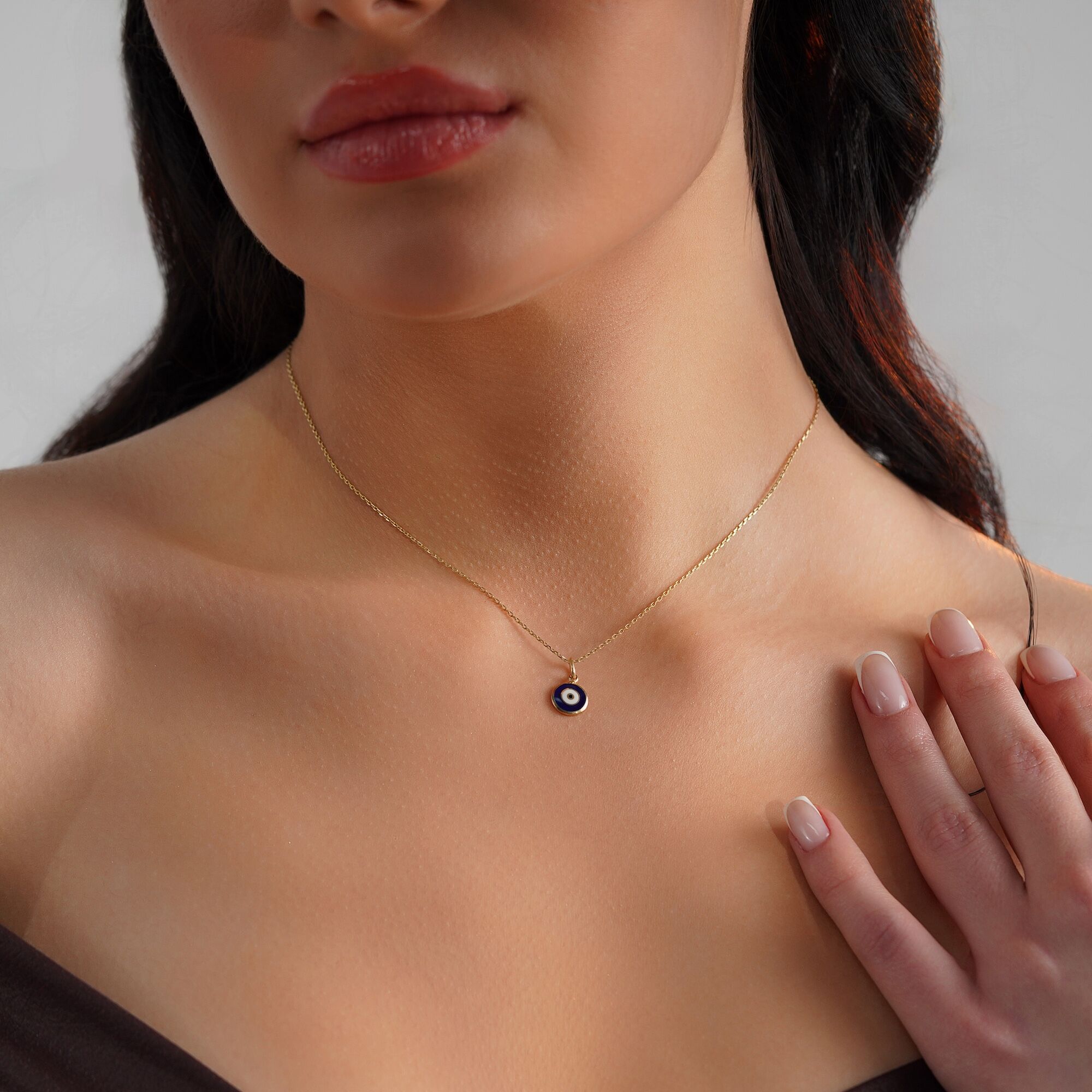 Dark Blue Evil Eye Charm in 14K Gold