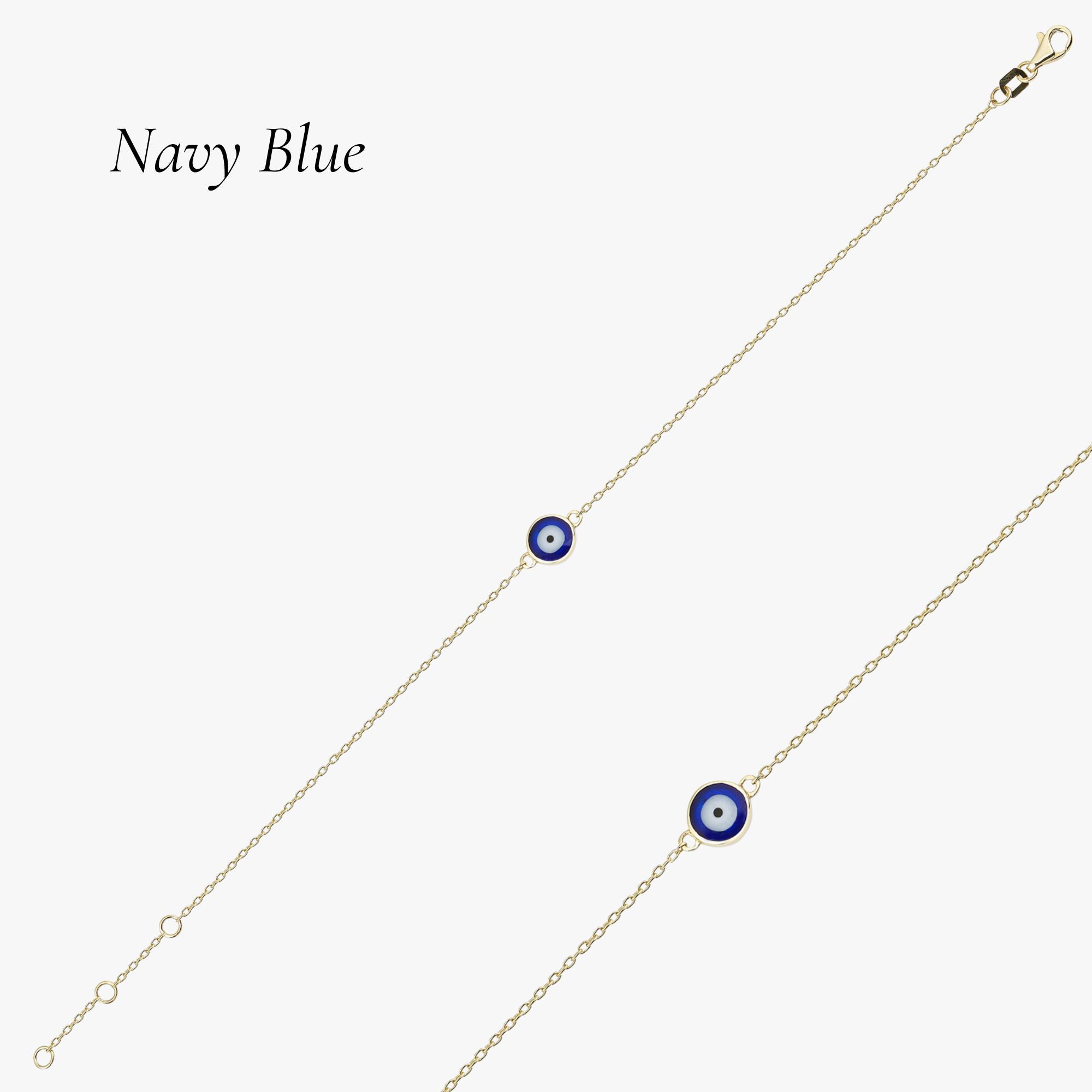 Navy Blue Evil Eye Bracelet in 14K Gold
