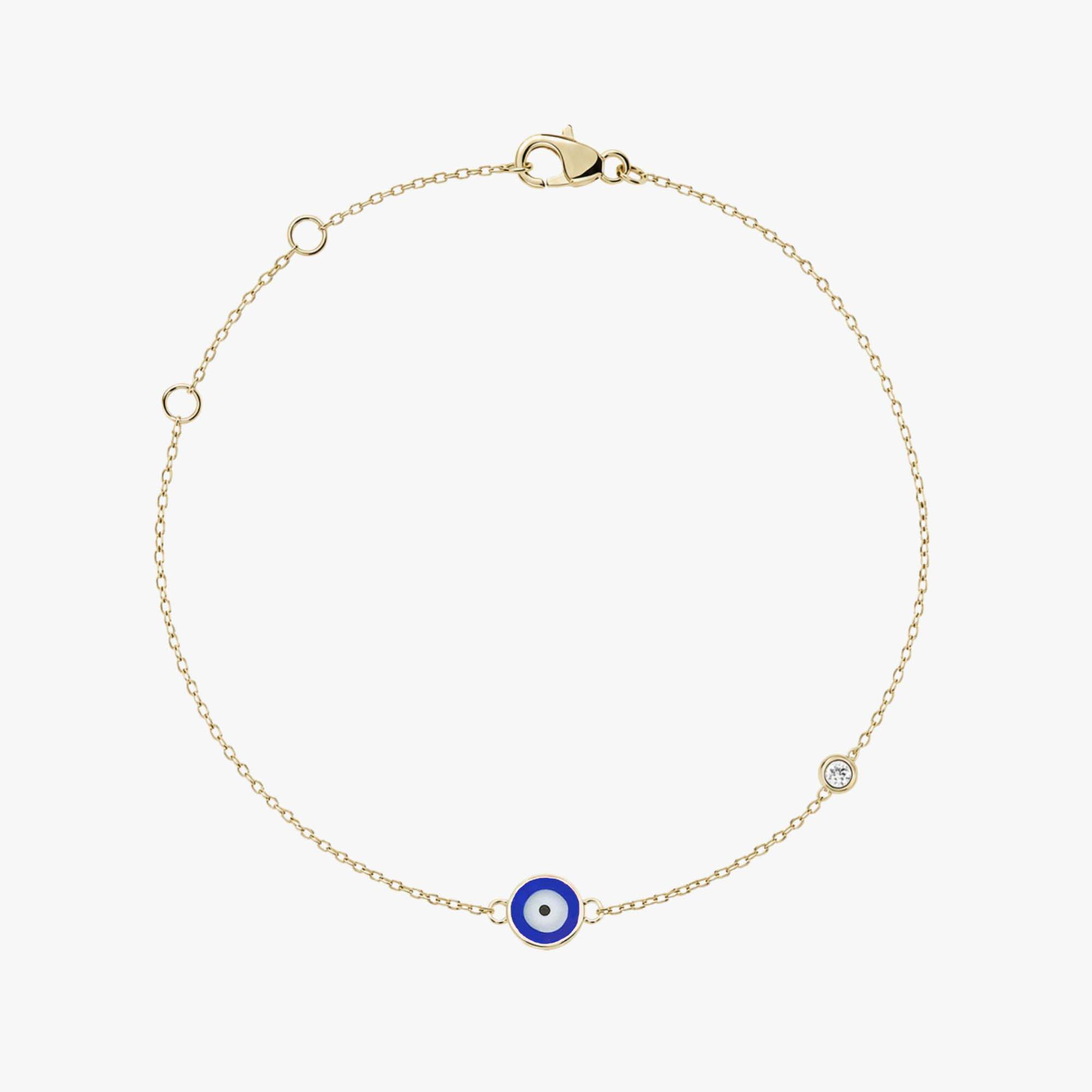 Minimal Diamond Evil Eye Bracelet in 14K Gold / Navy Blue