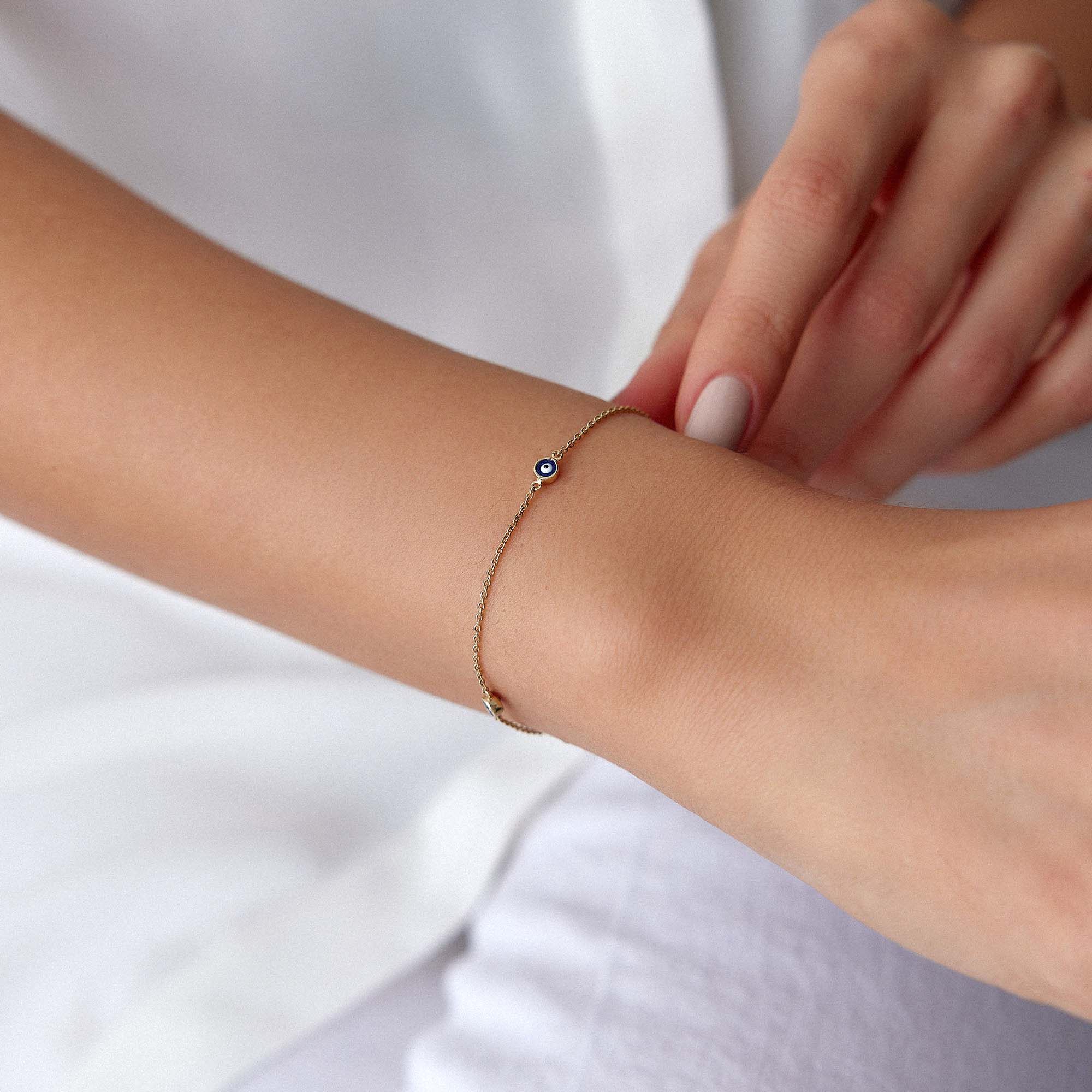 Navy Blue Evil Eye Bracelet in 14K Gold