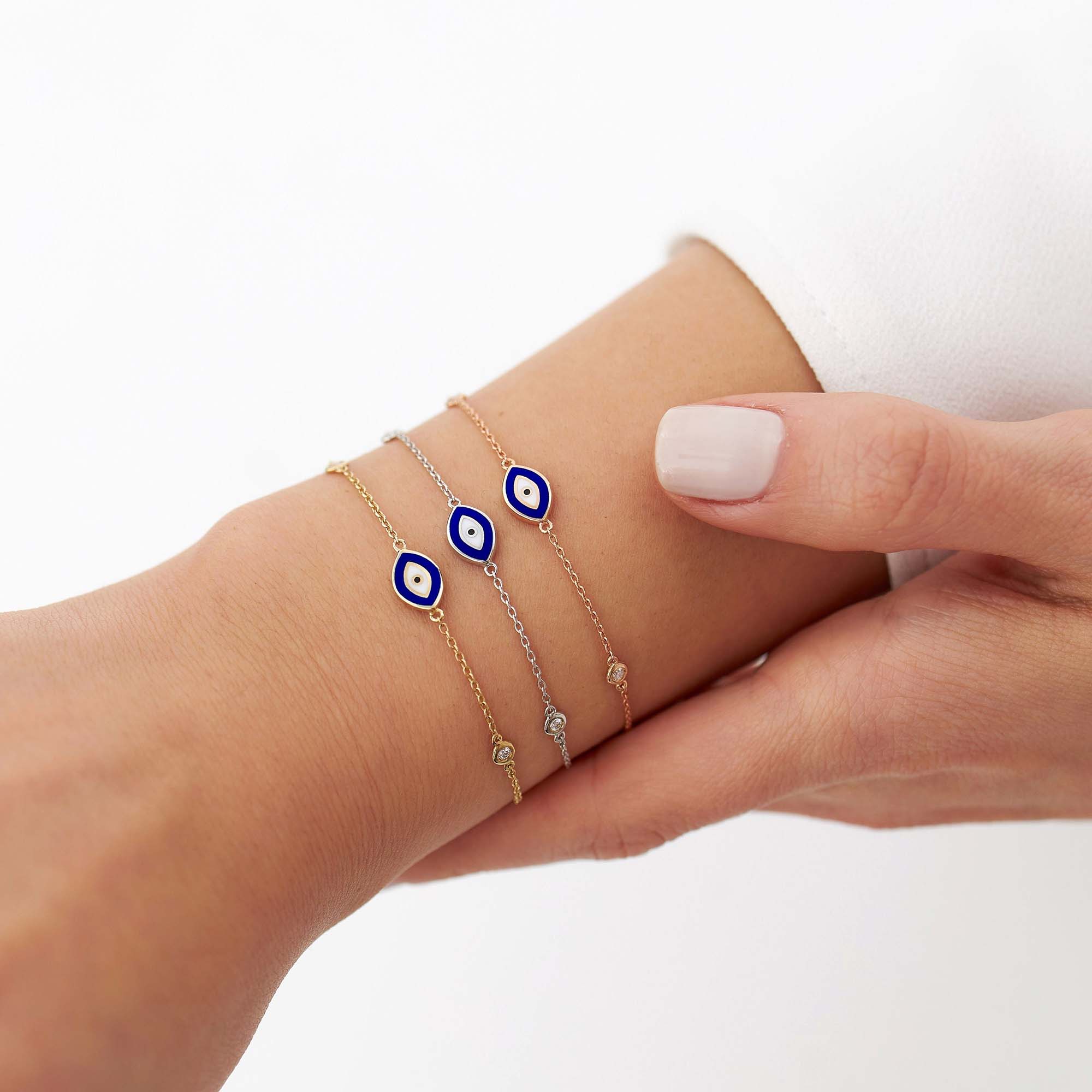 Diamond By The Yard Navy Blue Evil Eye Bracelet in 14K Gold