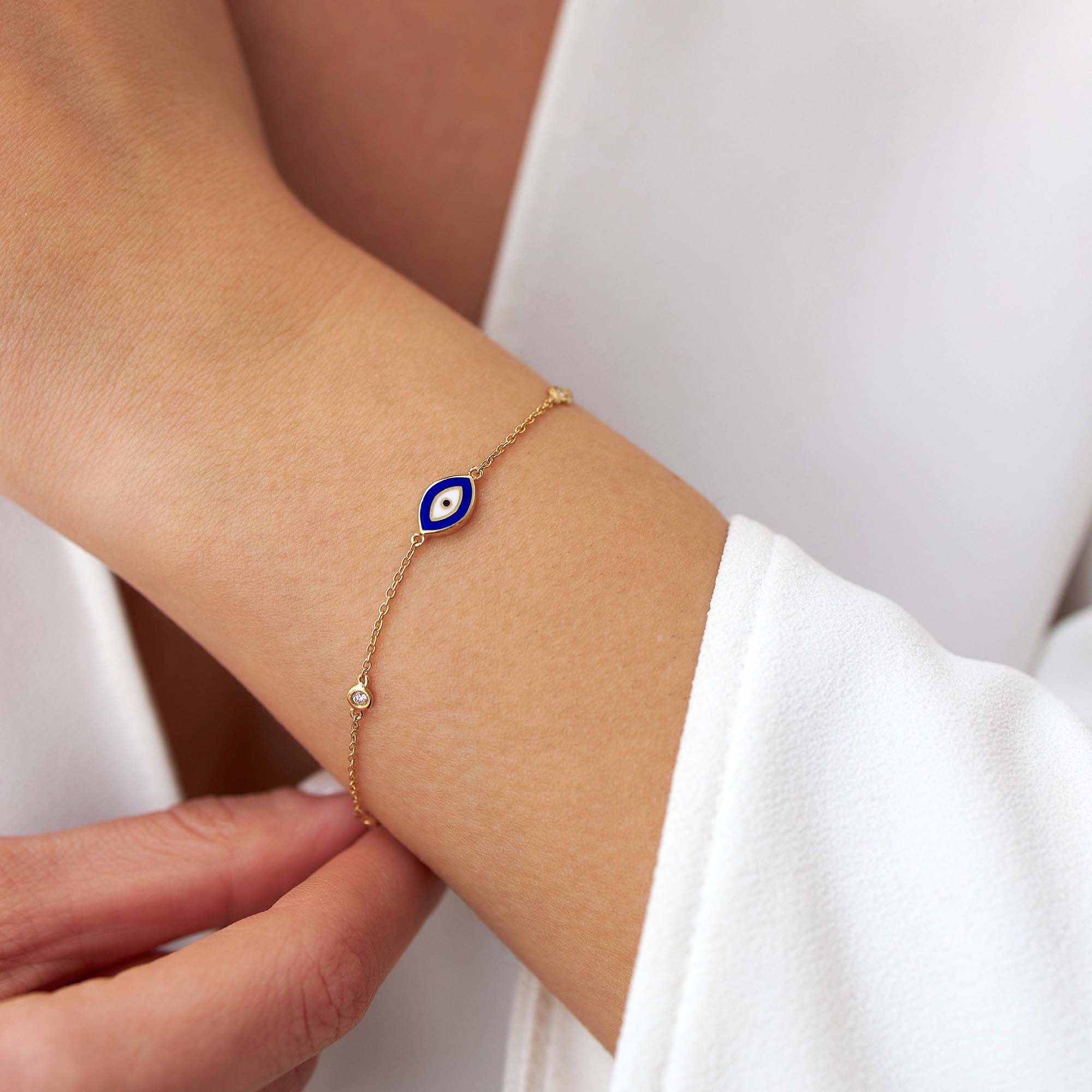 Diamond By The Yard Navy Blue Evil Eye Bracelet in 14K Gold