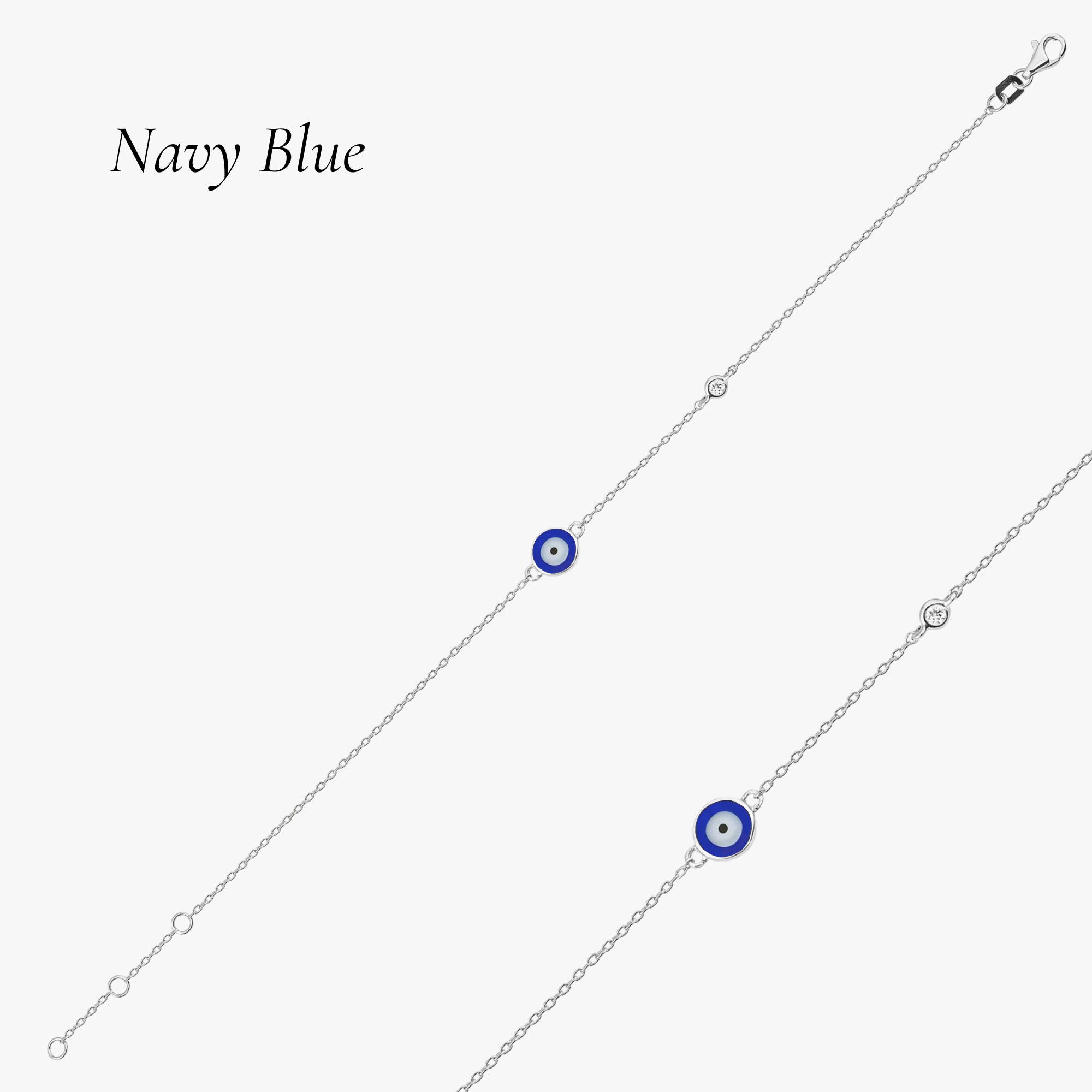 Minimal Diamond Evil Eye Bracelet in 14K Gold / Navy Blue