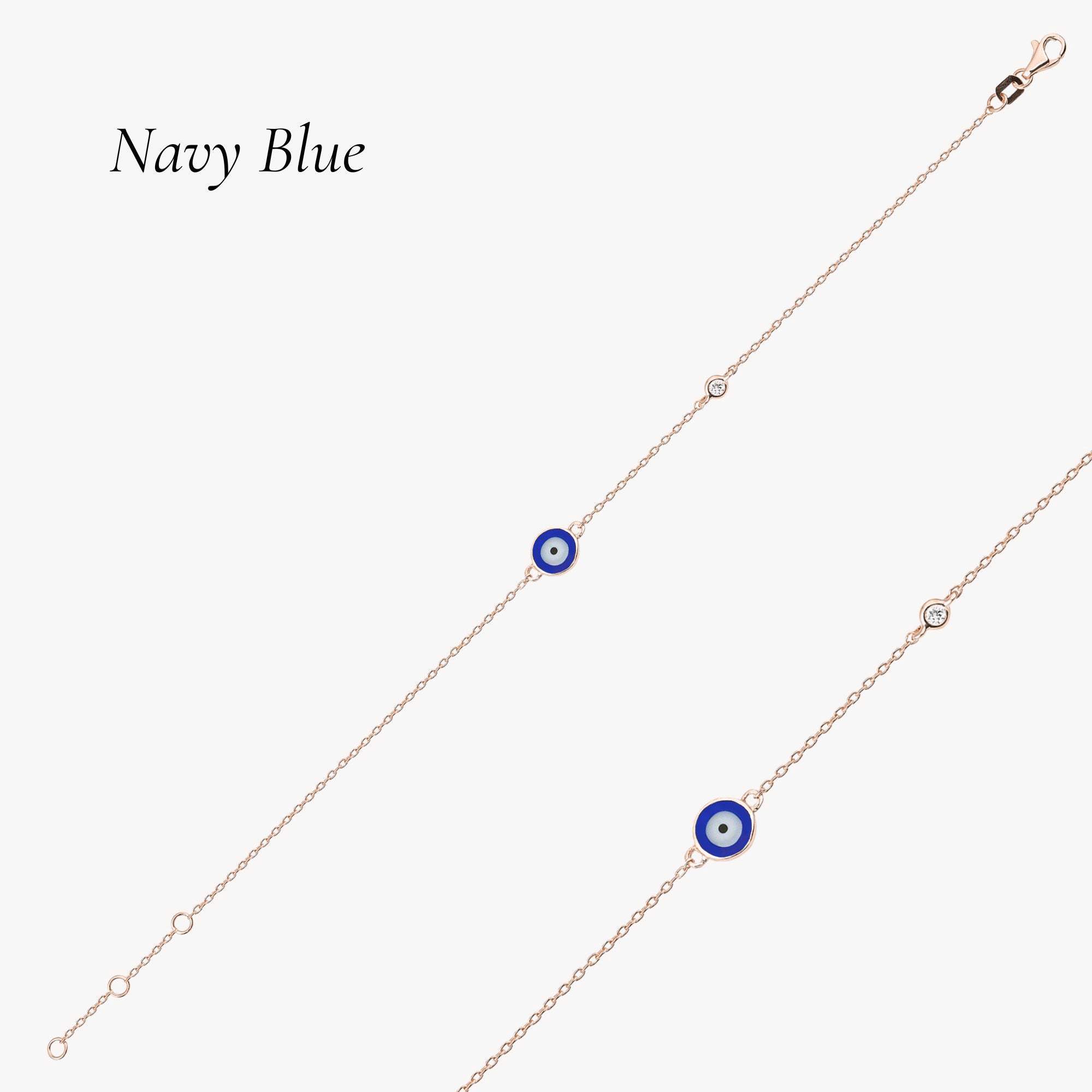 Minimal Diamond Evil Eye Bracelet in 14K Gold / Navy Blue