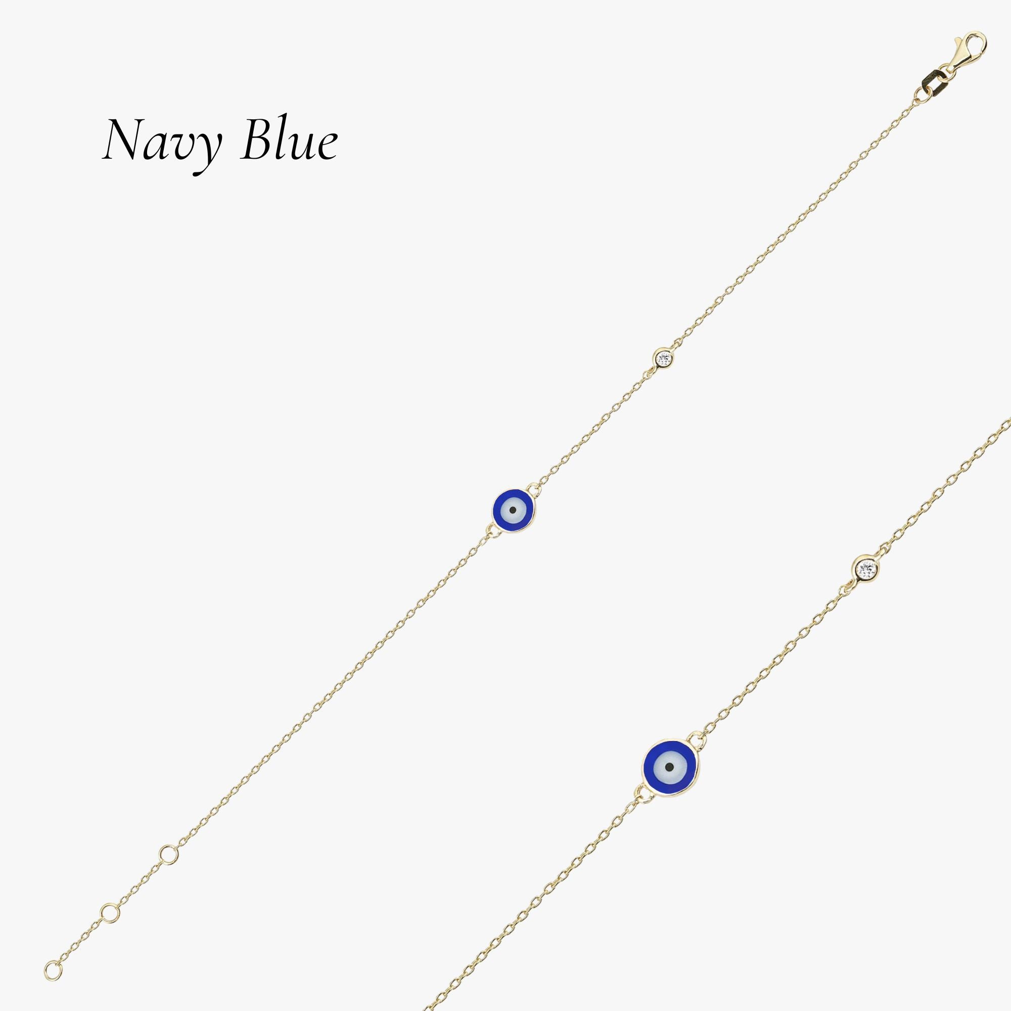 Minimal Diamond Evil Eye Bracelet in 14K Gold / Navy Blue