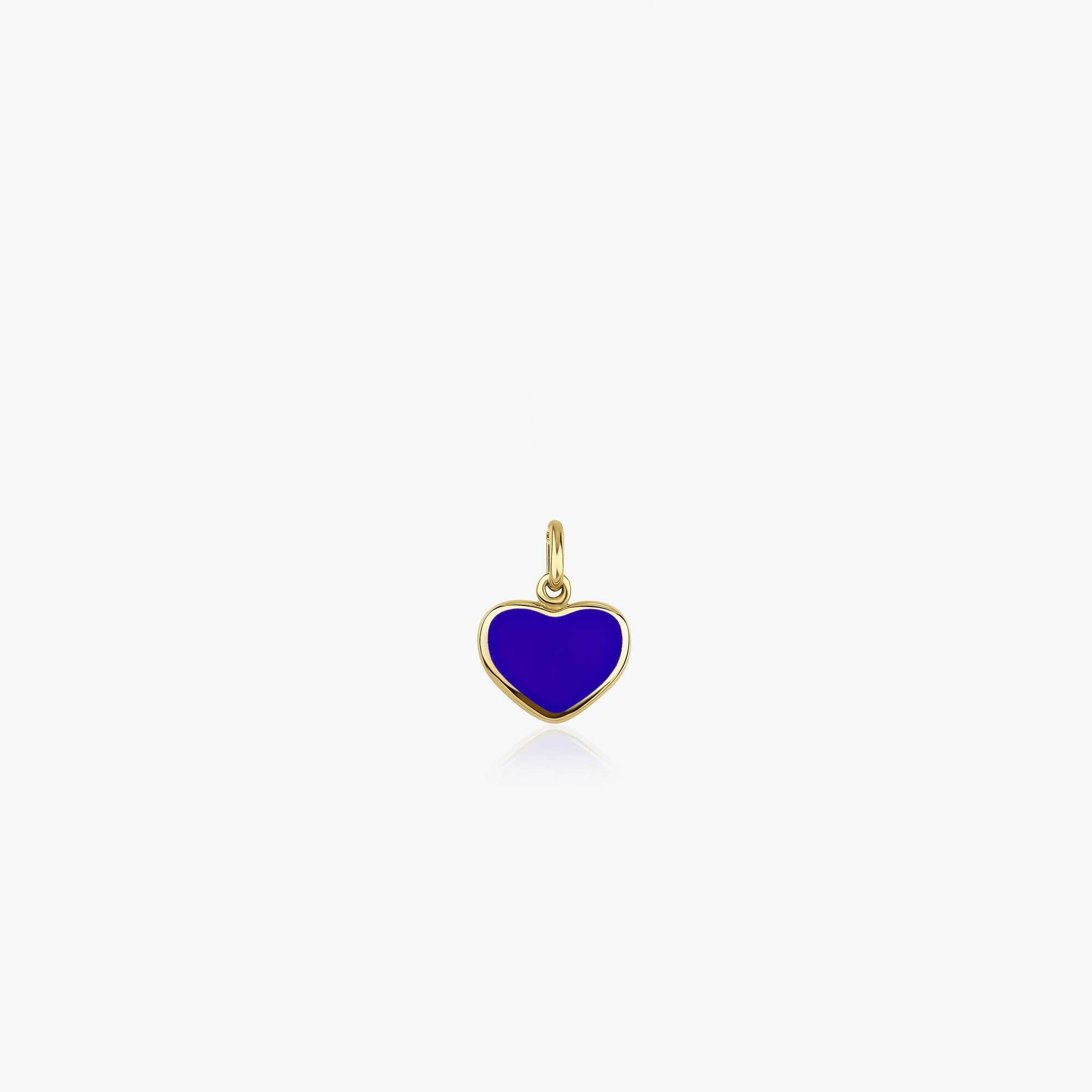 A small navy blue heart-shaped pendant made of 14K gold, displayed against a white background.