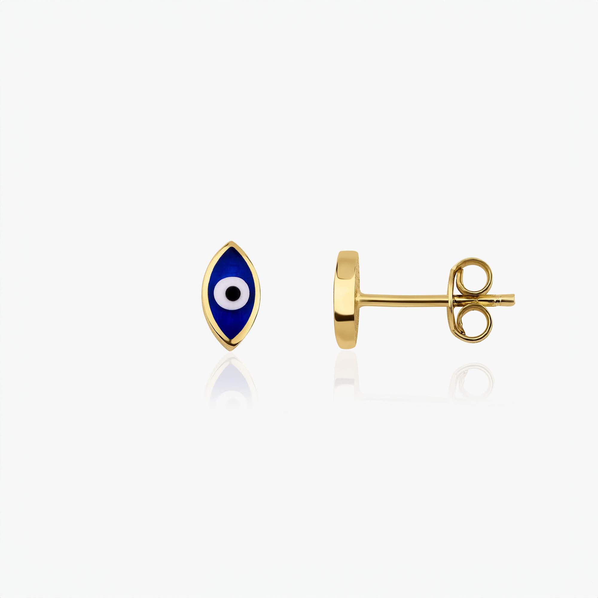 Mini Navy Blue Evil Eye Studs in 14K Gold