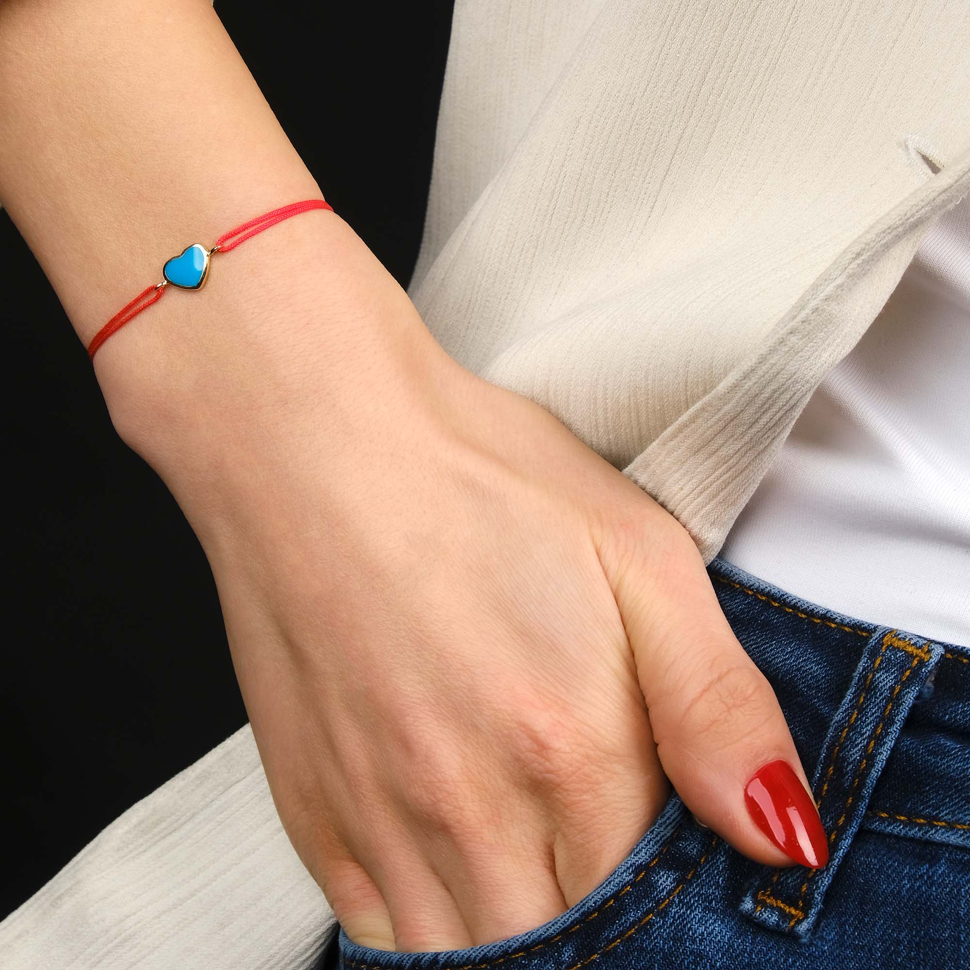 Ocean Blue Heart Rope Bracelet in 14K Gold