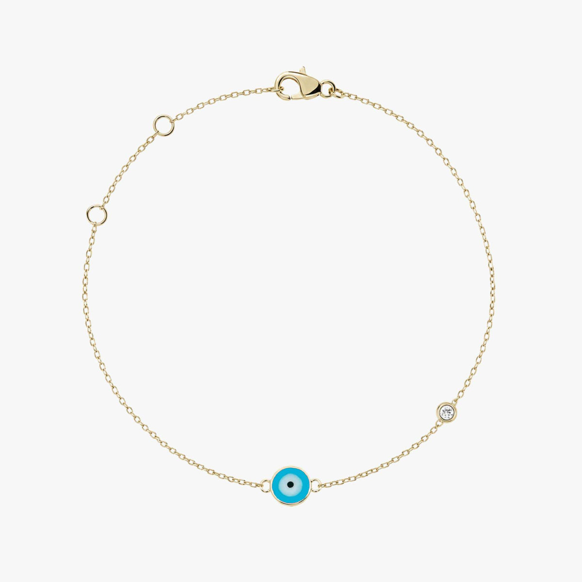 Minimal Diamond Evil Eye Bracelet in 14K Gold / Ocean Blue
