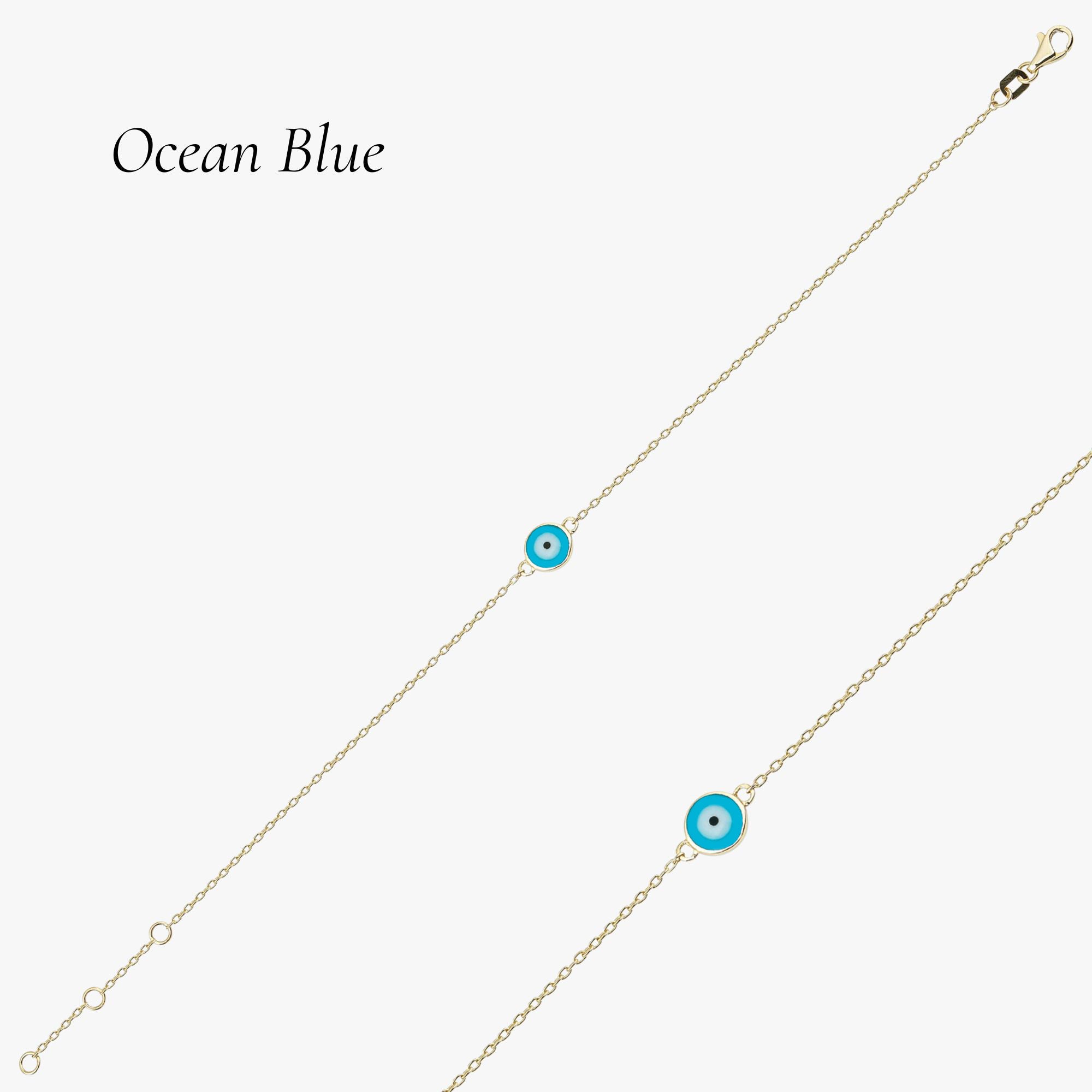 Ocean Blue Evil Eye Bracelet in 14K Gold