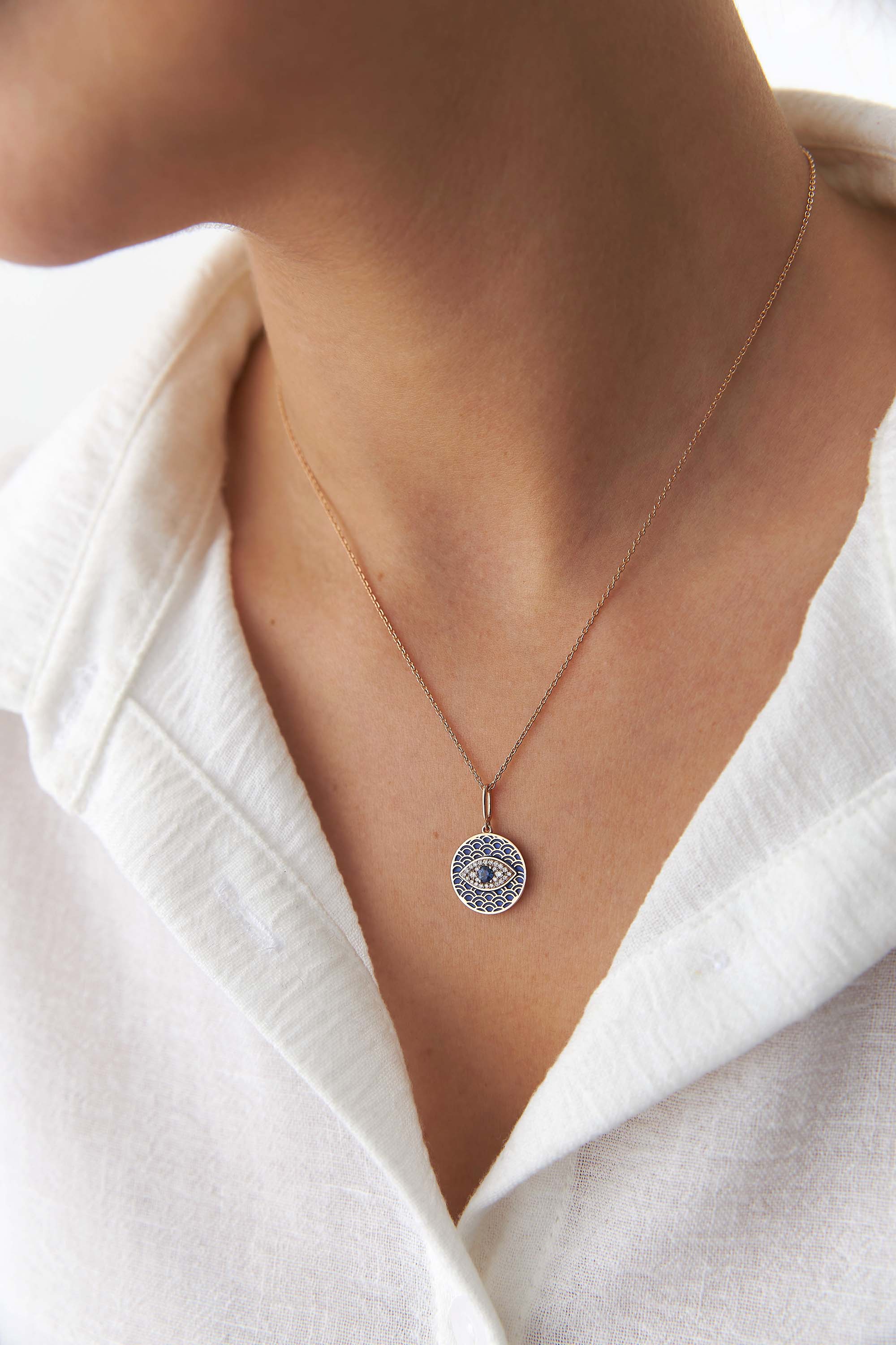 Ocean's Evil Eye Necklace in 14K Gold