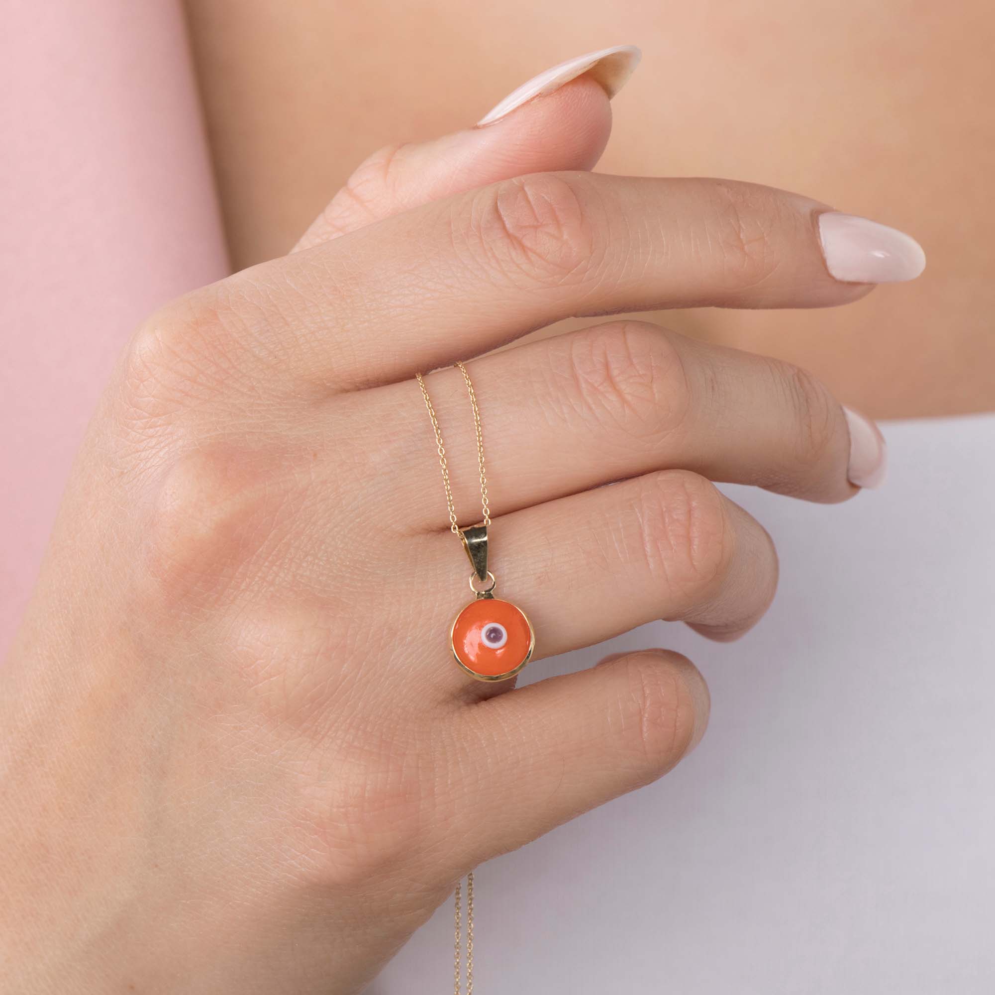 Orange Evil Eye Pendant in 14K Gold