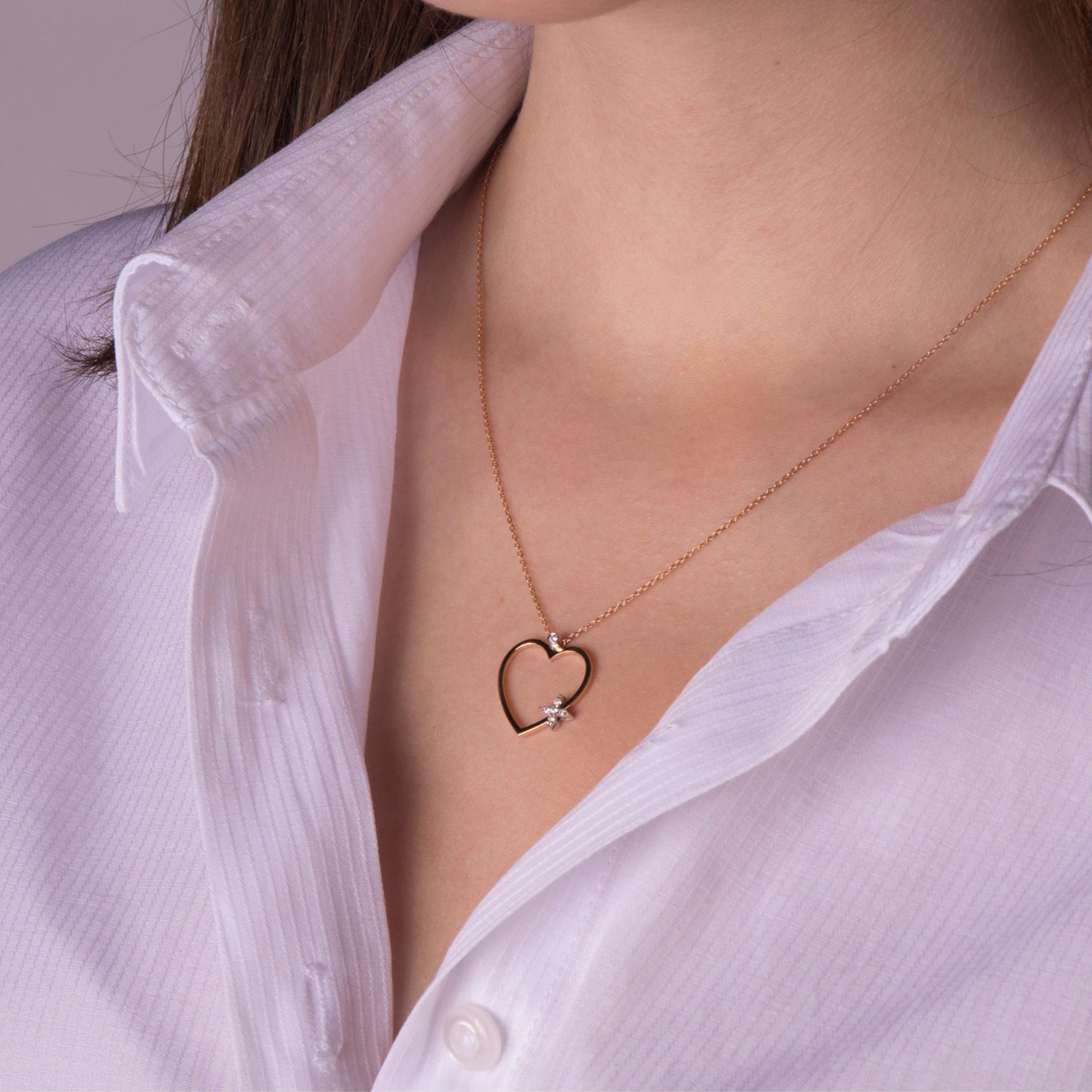 Diamond Open Heart Necklace in 14K Gold