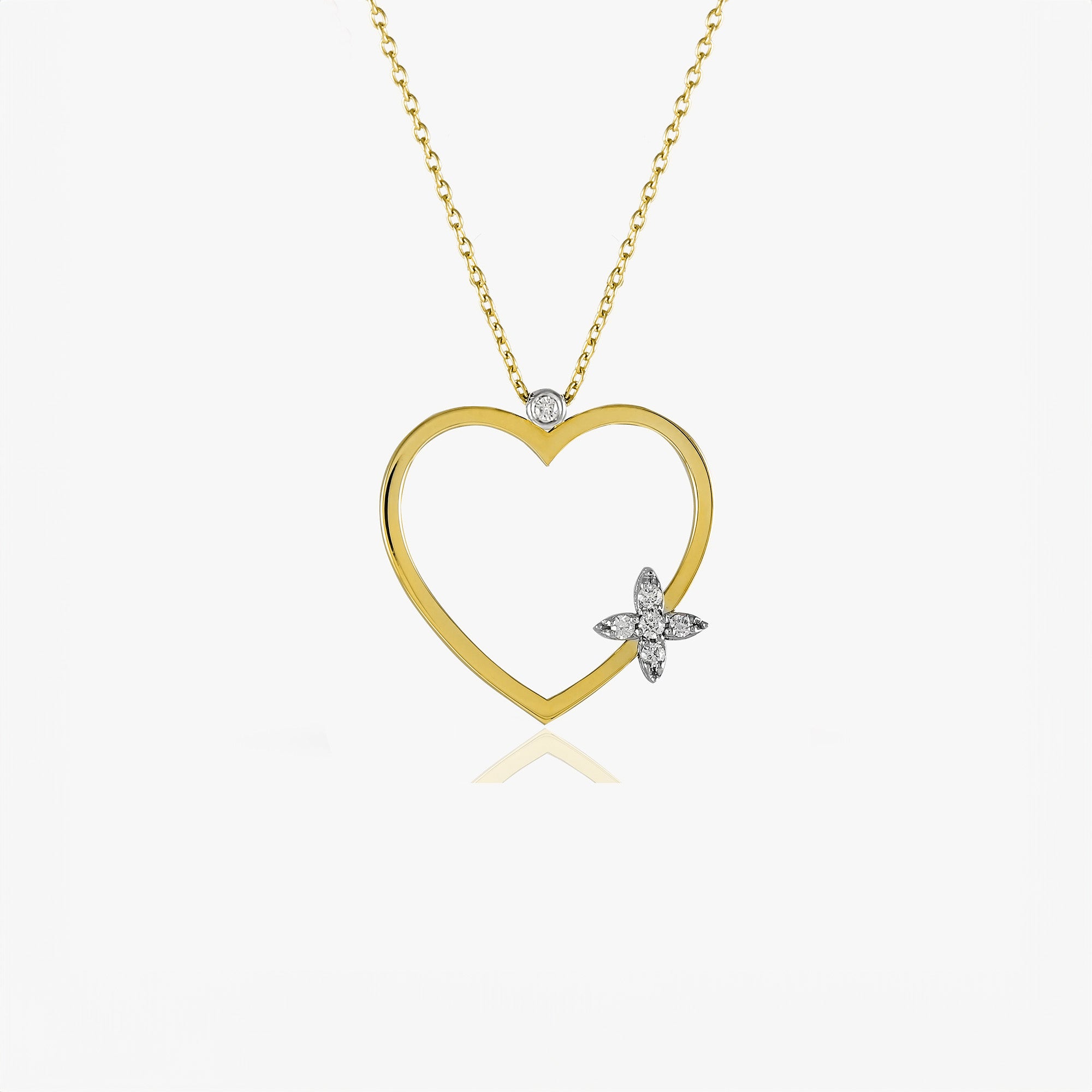 Diamond Open Heart Necklace in 14K Gold