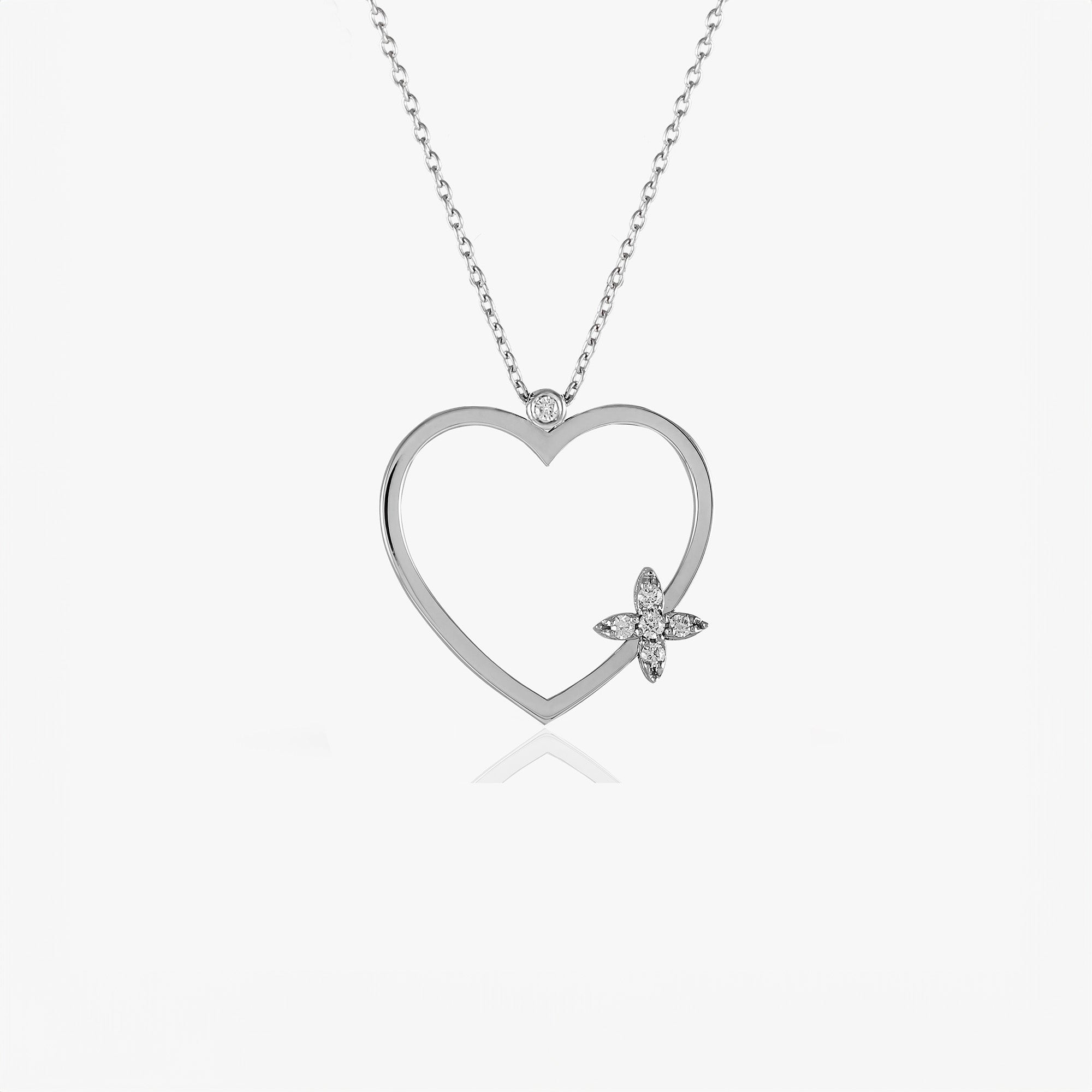 Diamond Open Heart Necklace in 14K Gold