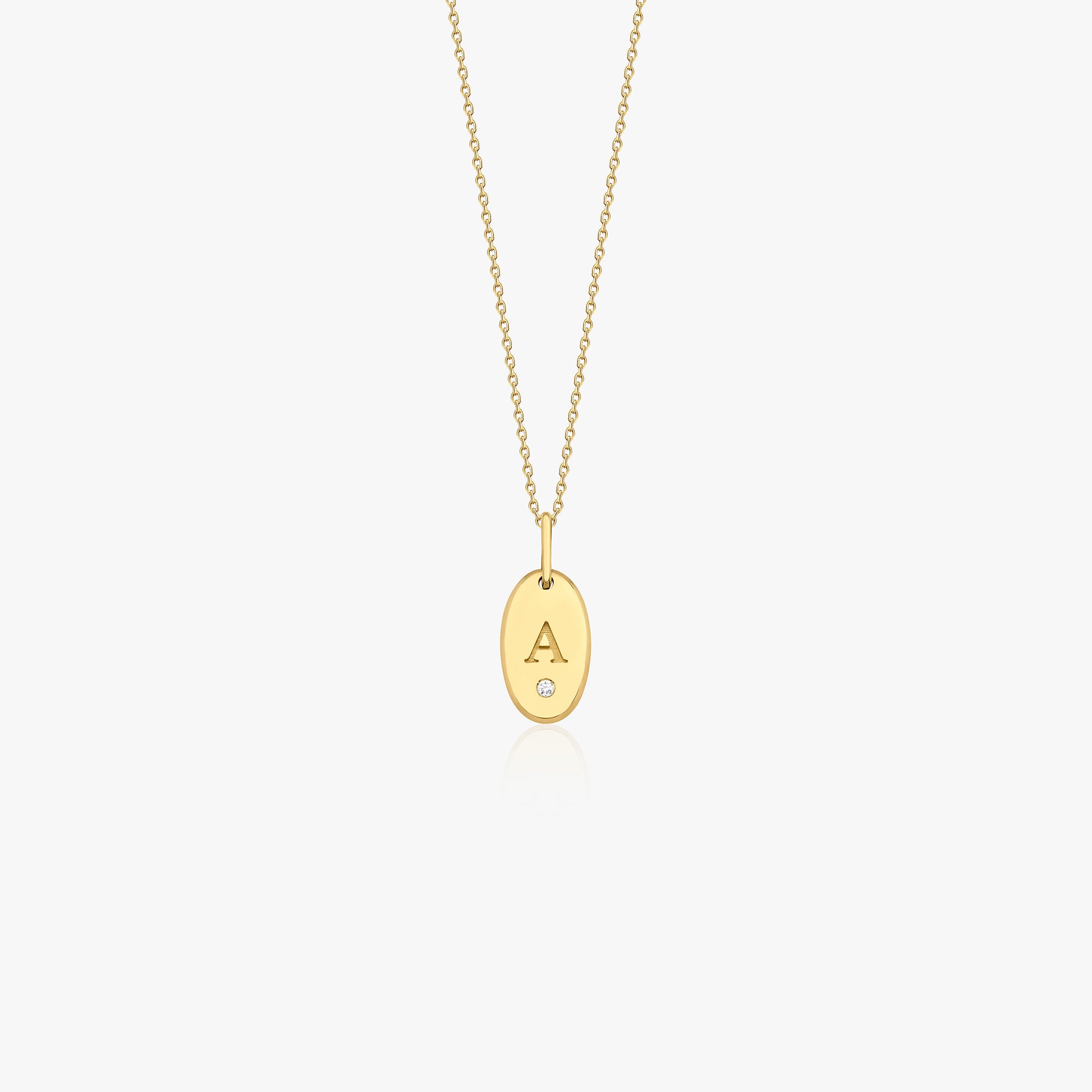 Birthstone Oval Initial Pendant Necklace in 14K Gold
