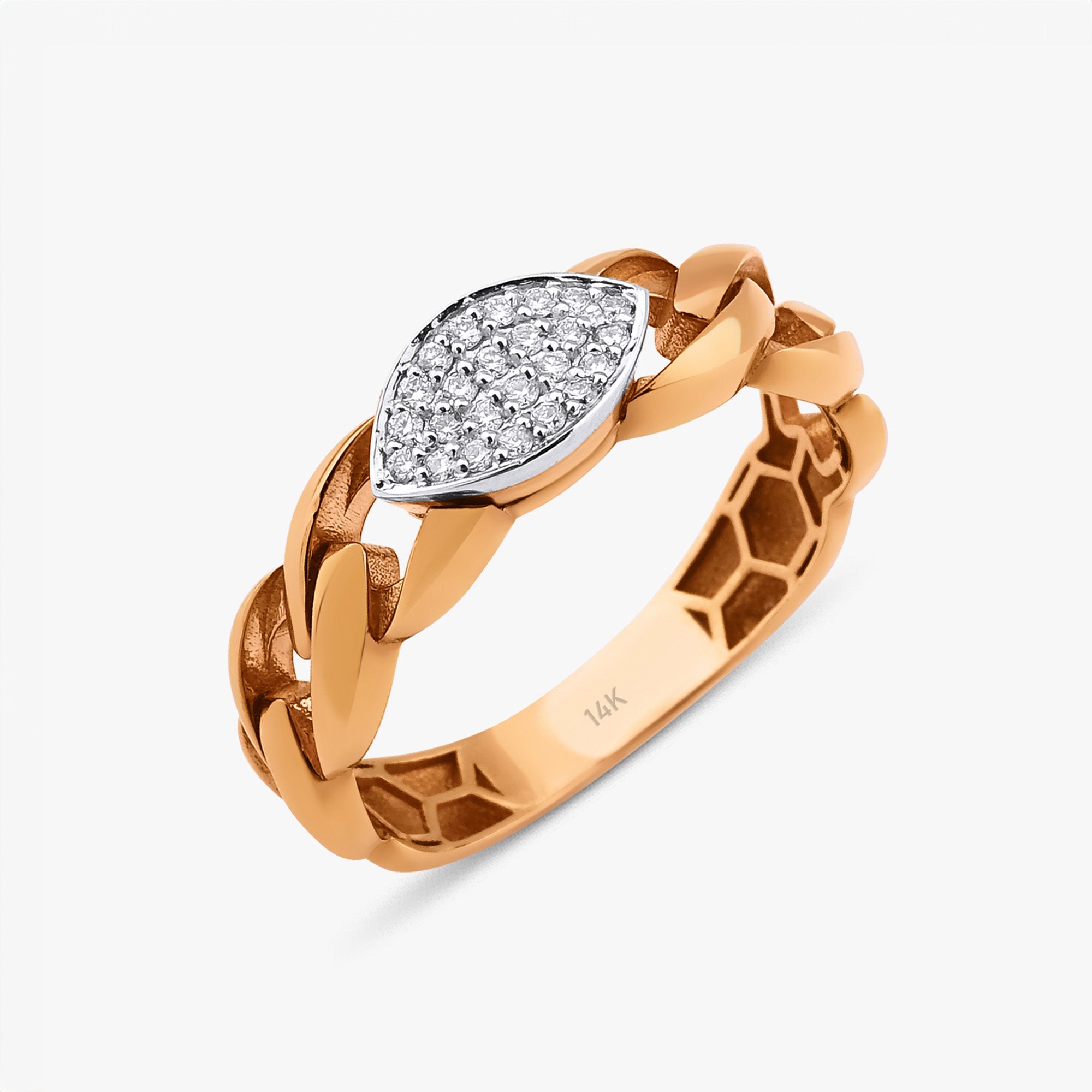 Pave Diamond Link Ring in 14K Gold