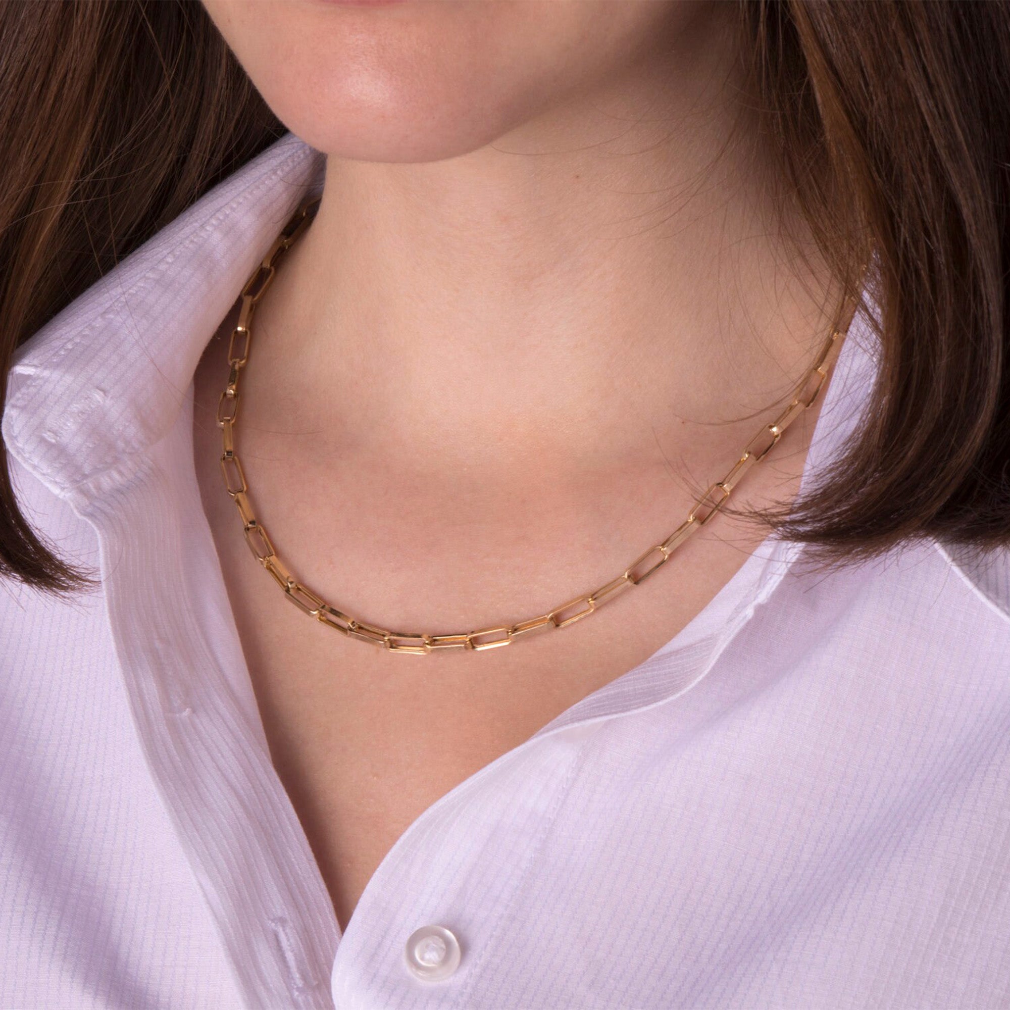 Paperclip Chain Necklace in 14K Gold