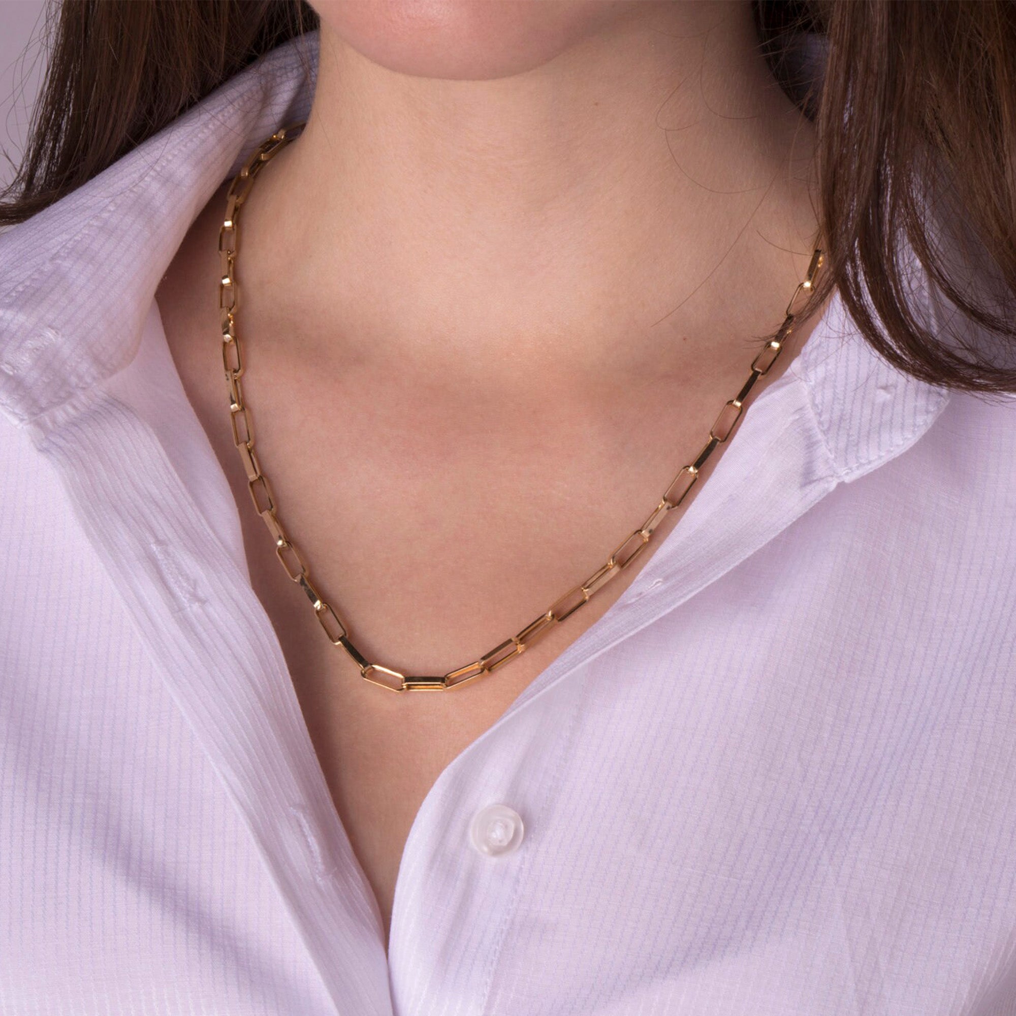Paperclip Chain Necklace in 14K Gold