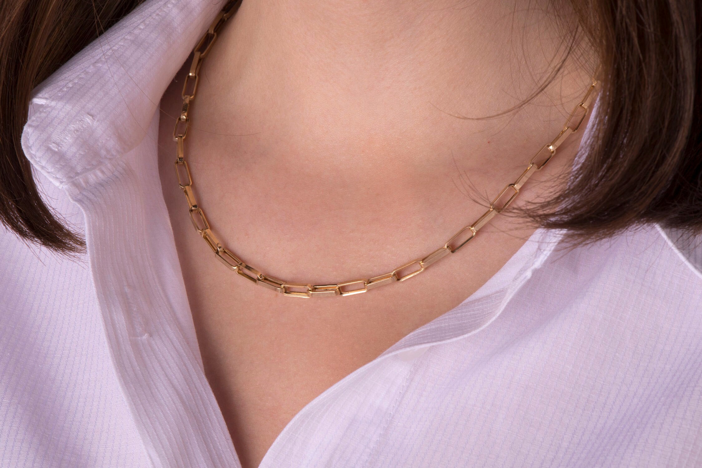 Paperclip Chain Necklace in 14K Gold