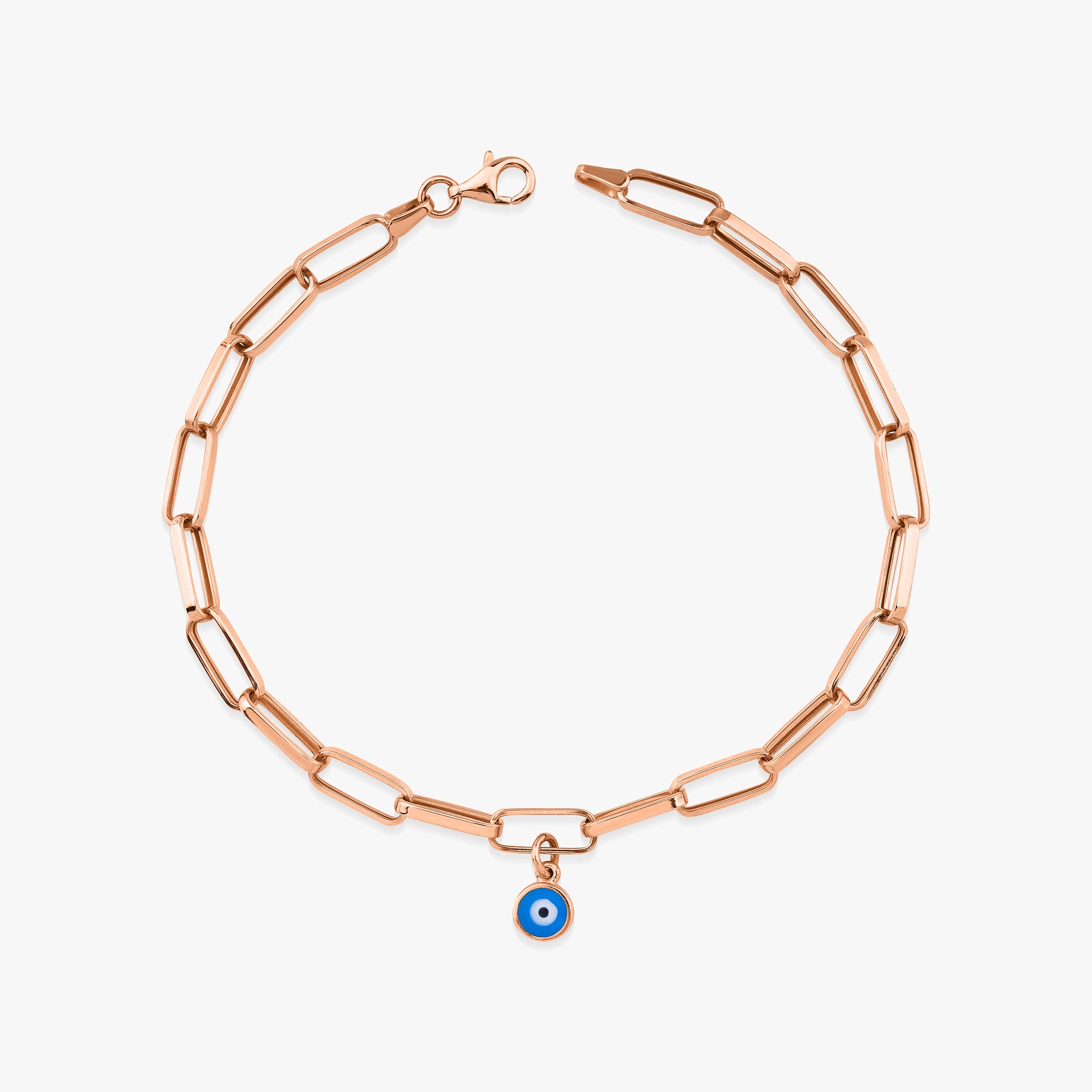 Evil Eye Charm Paperclip Chain Bracelet in 14K Gold