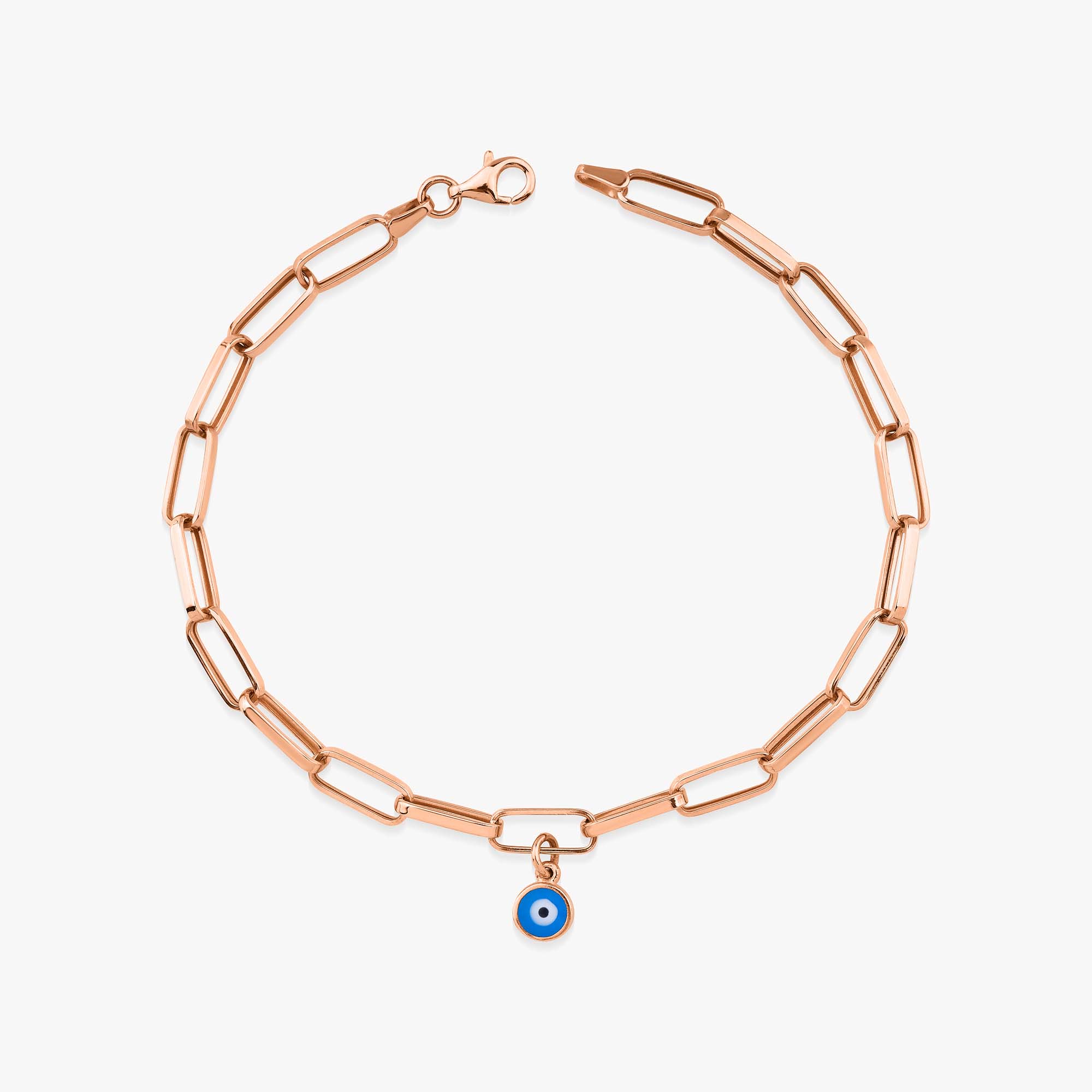 Paperclip Chain Bracelet With Evil Eye Charm in 14K Gold
