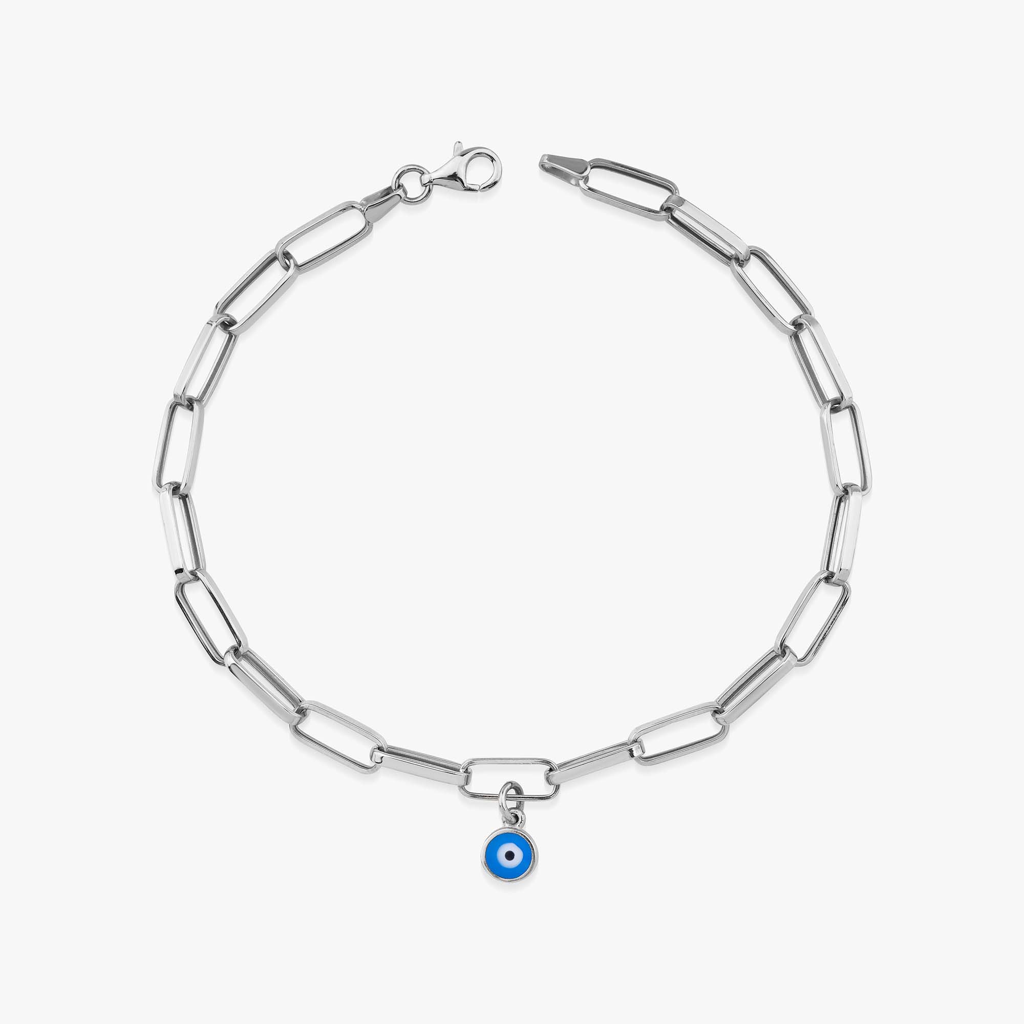 Paperclip Chain Bracelet With Evil Eye Charm in 14K Gold