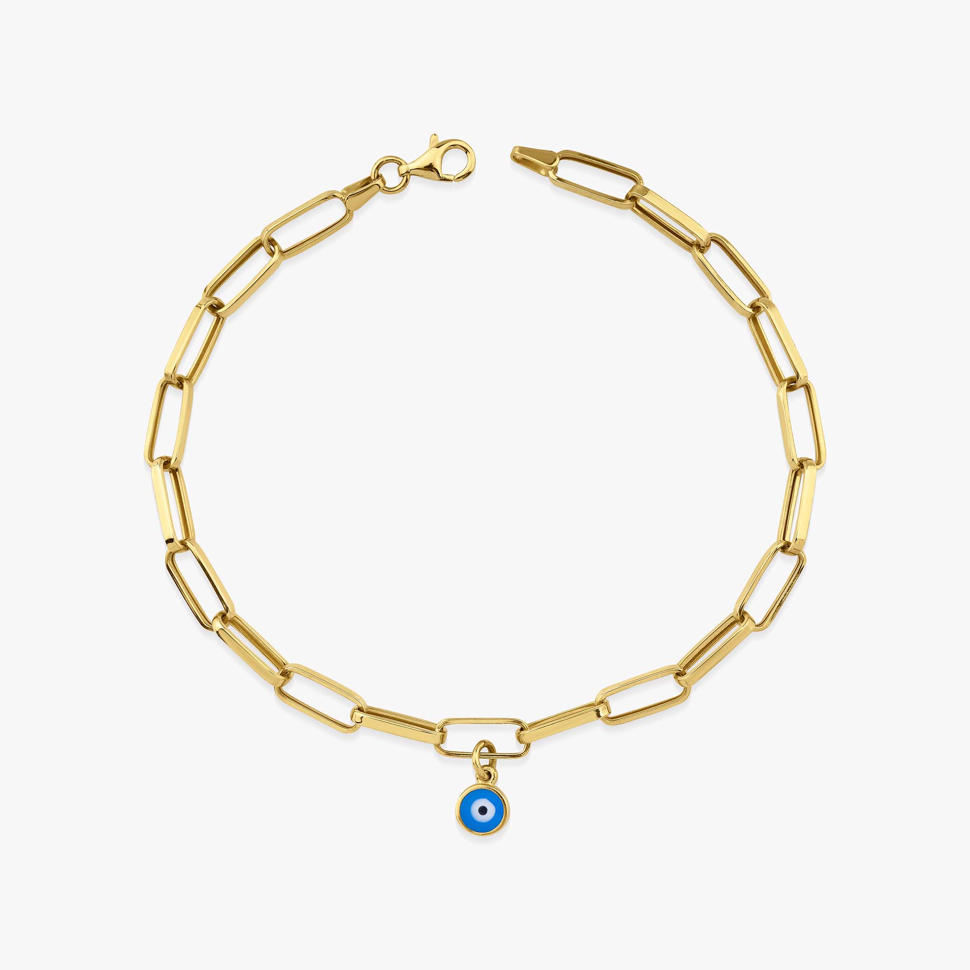 Paperclip Chain Bracelet With Evil Eye Charm in 14K Gold