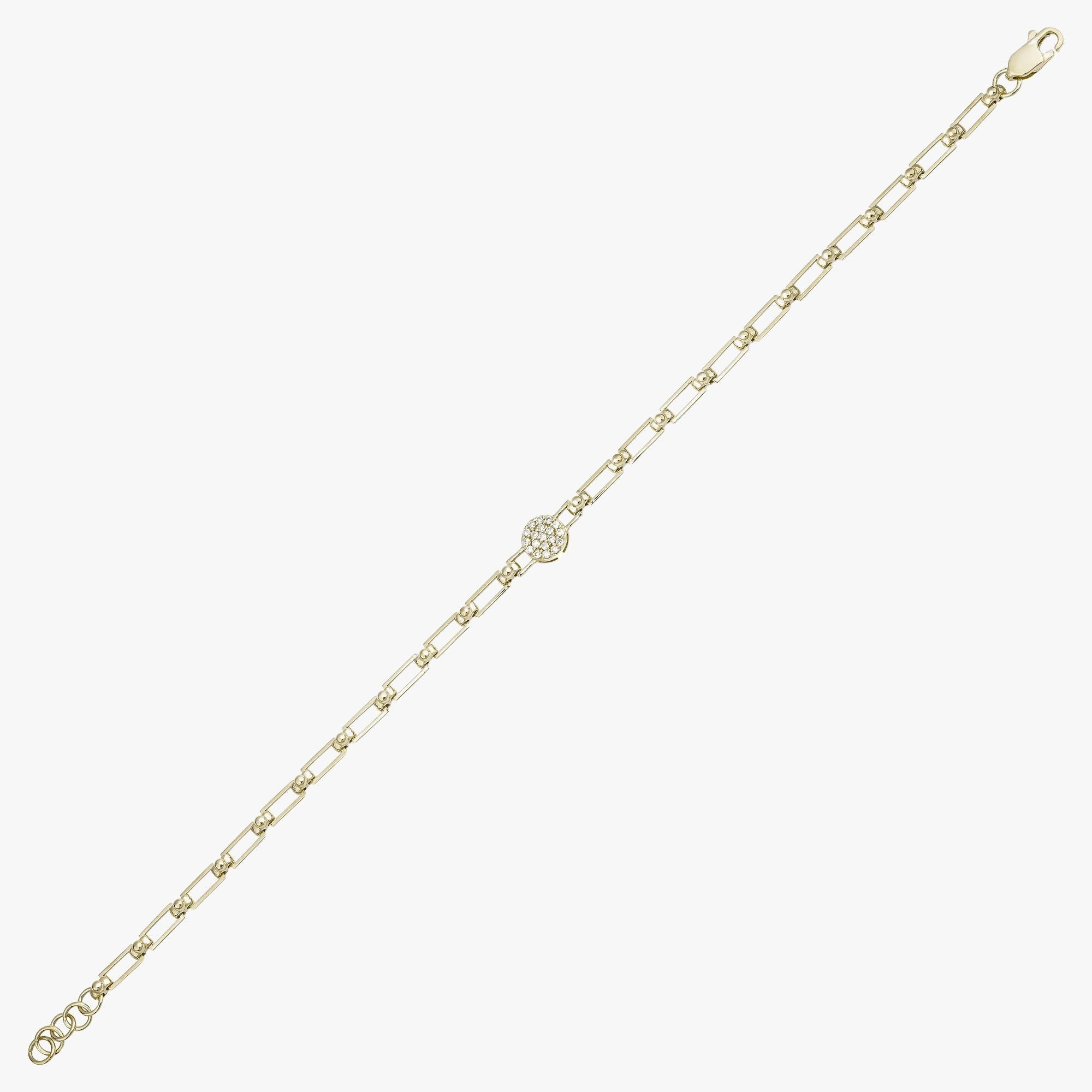 Circle Pave Centered Diamond Chain Bracelet in 14K Gold