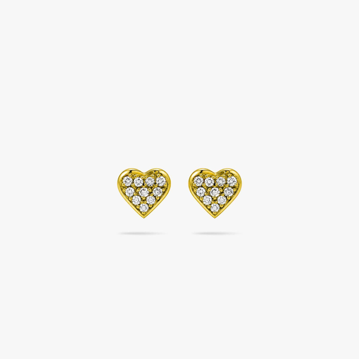 Mini Pave Diamond Heart Studs in 14K Gold