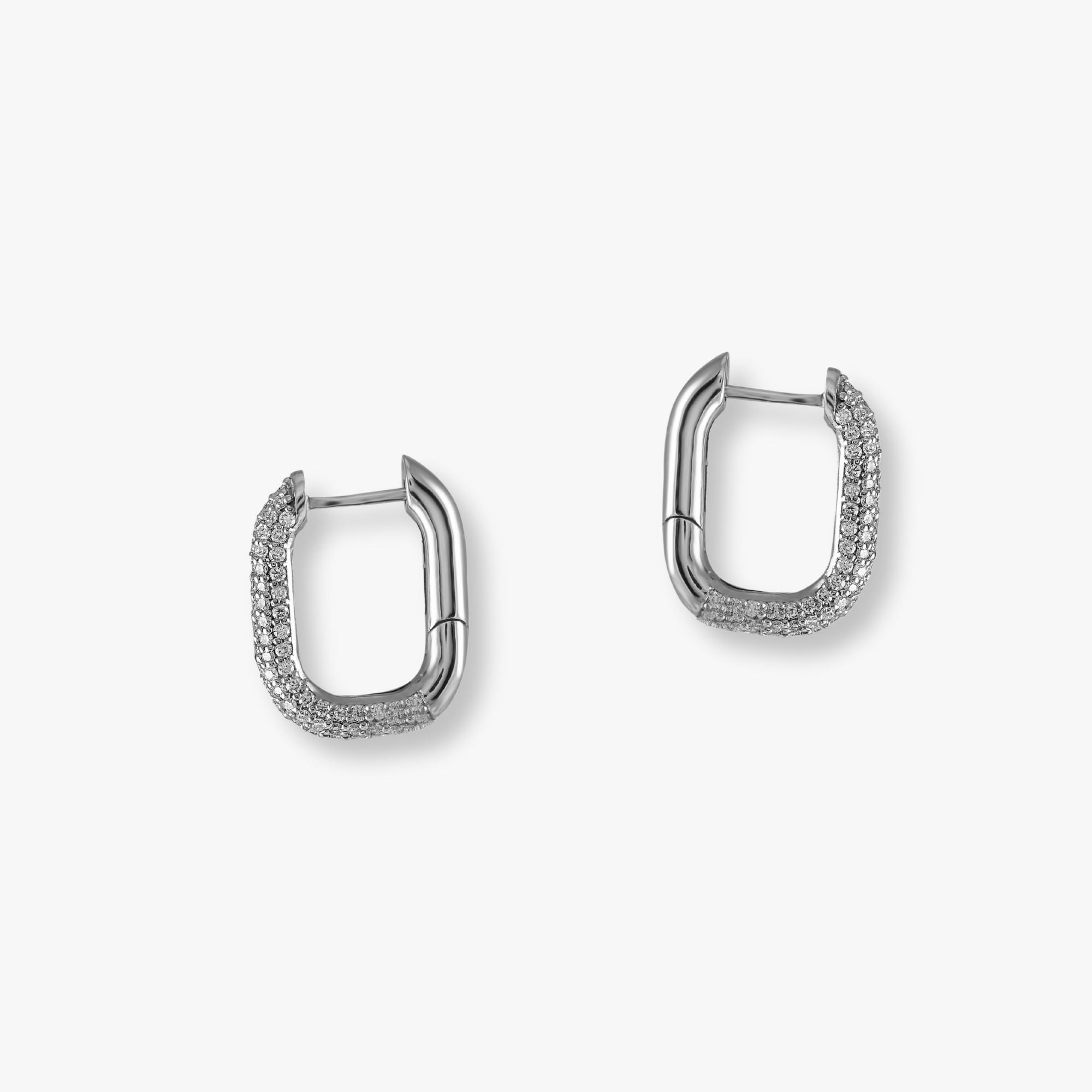 Pave Diamond Rectangle Hoops in 14K Gold
