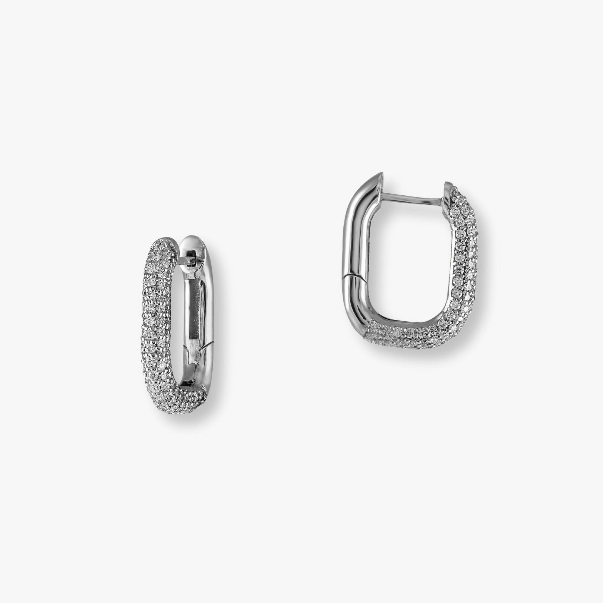 Pave Diamond Rectangle Hoops in 14K Gold