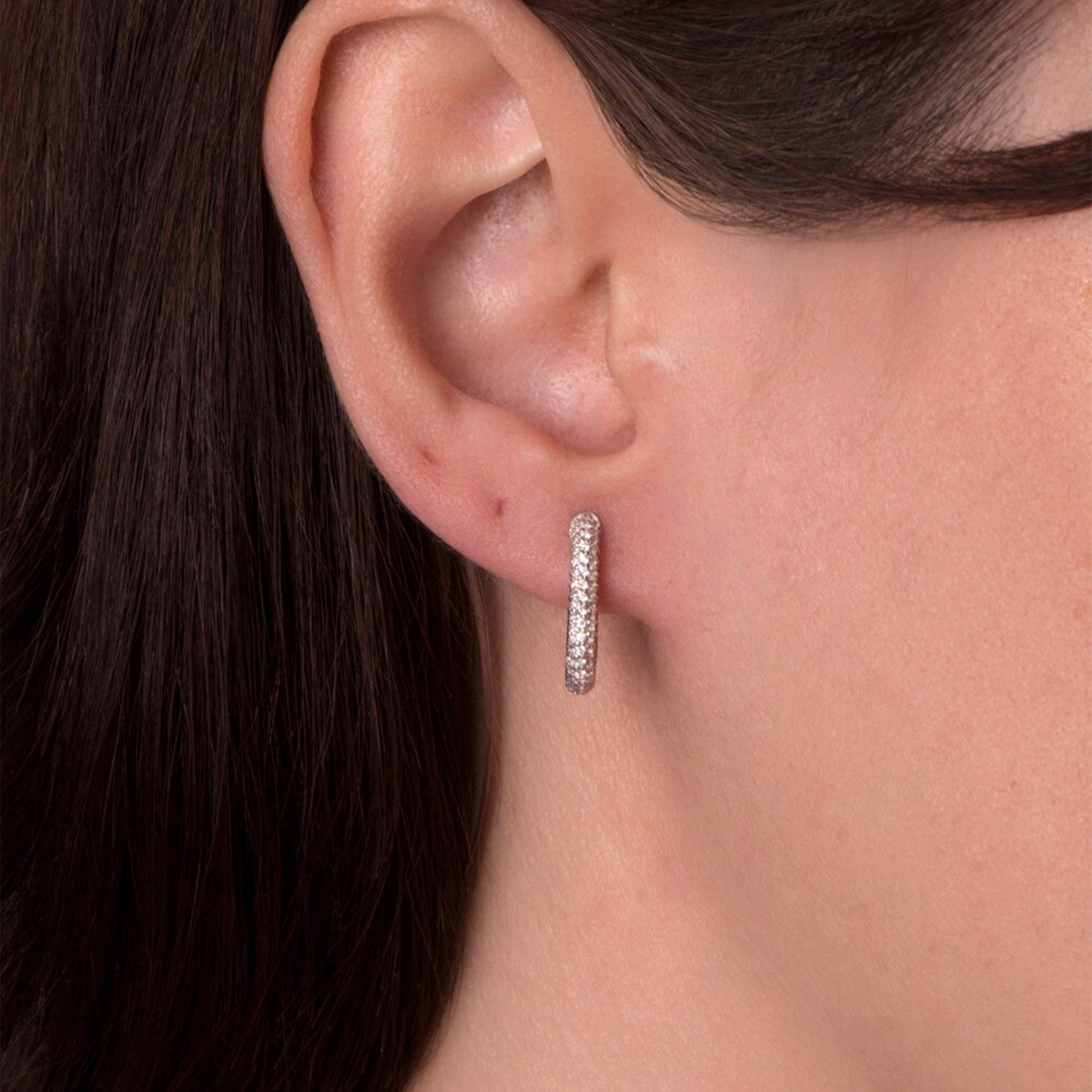 Pave Diamond Rectangle Hoops in 14K Gold