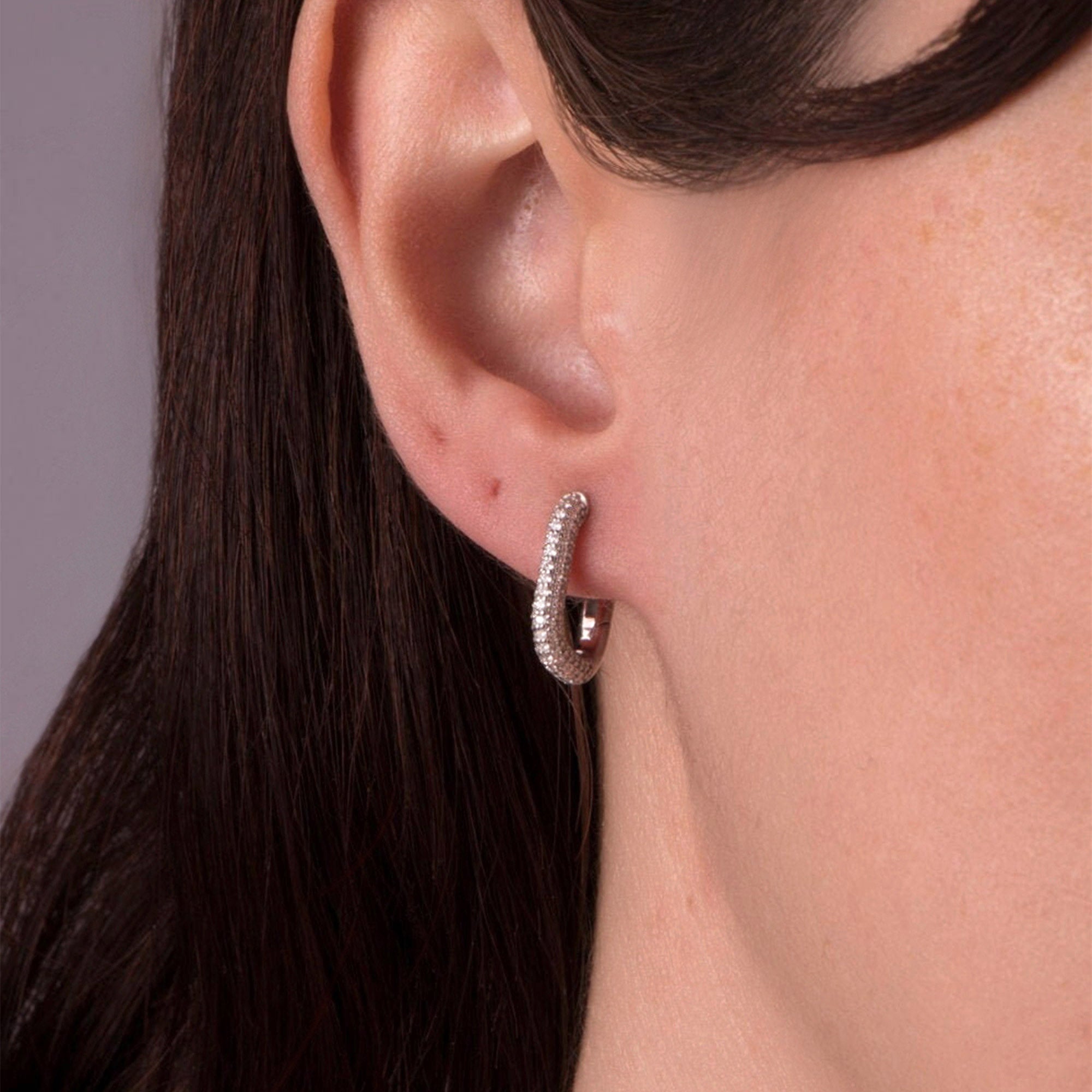 Pave Diamond Rectangle Hoops in 14K Gold