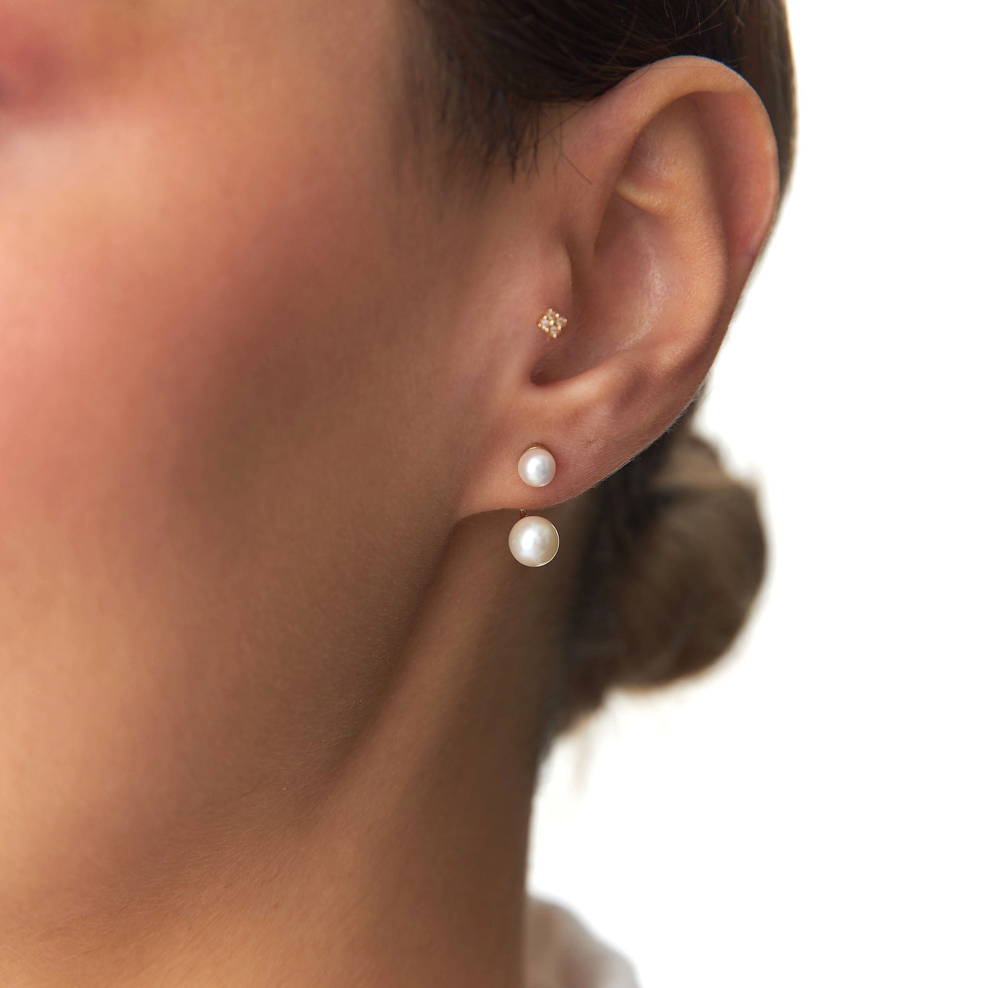 Single Pearl Ear Jacket Earring in 14K Gold