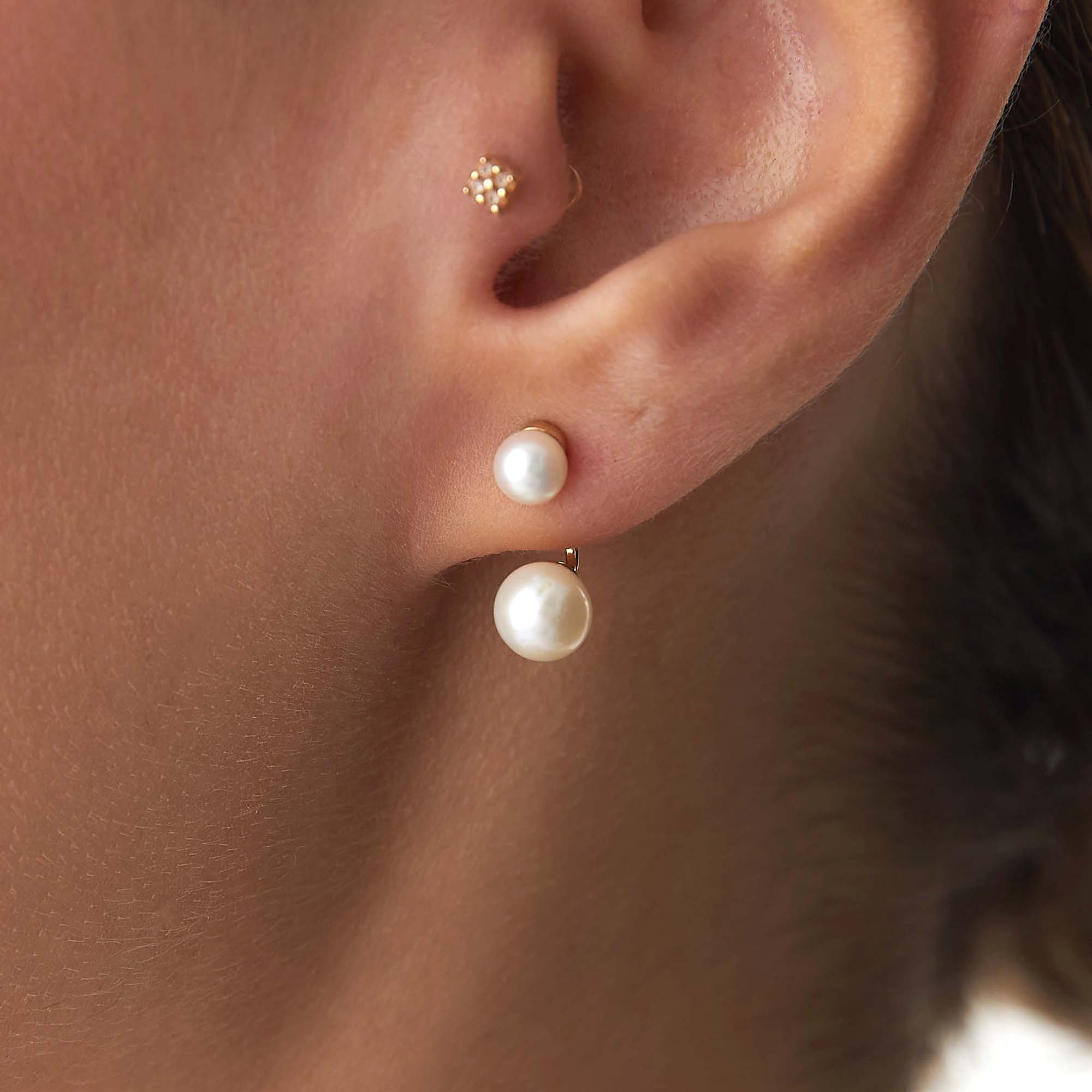 Single Pearl Ear Jacket Earring in 14K Gold