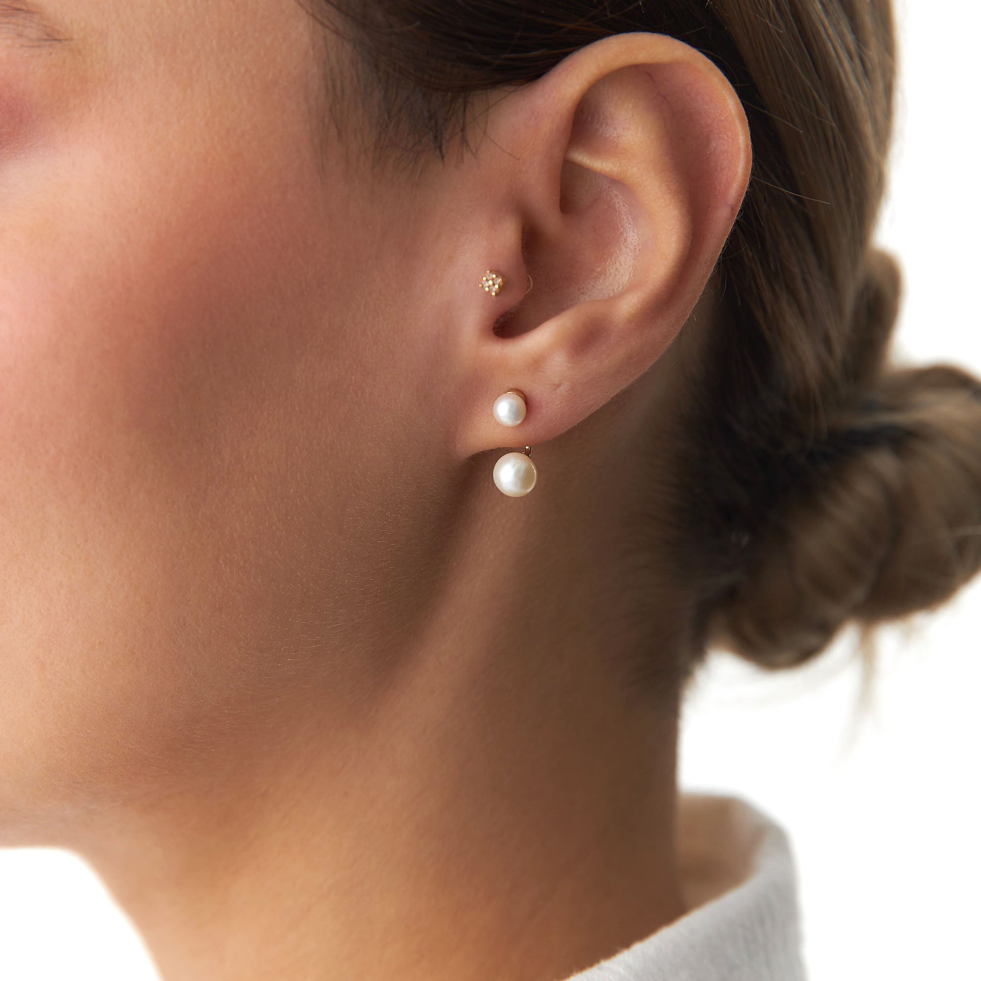 Single Pearl Ear Jacket Earring in 14K Gold