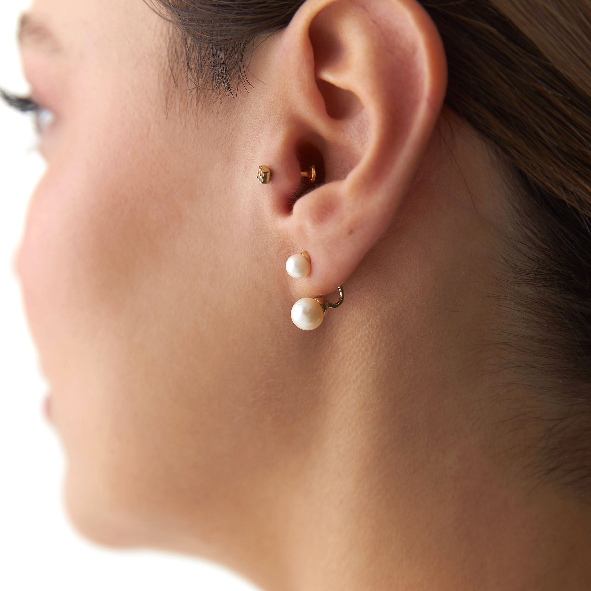 Single Pearl Ear Jacket Earring in 14K Gold