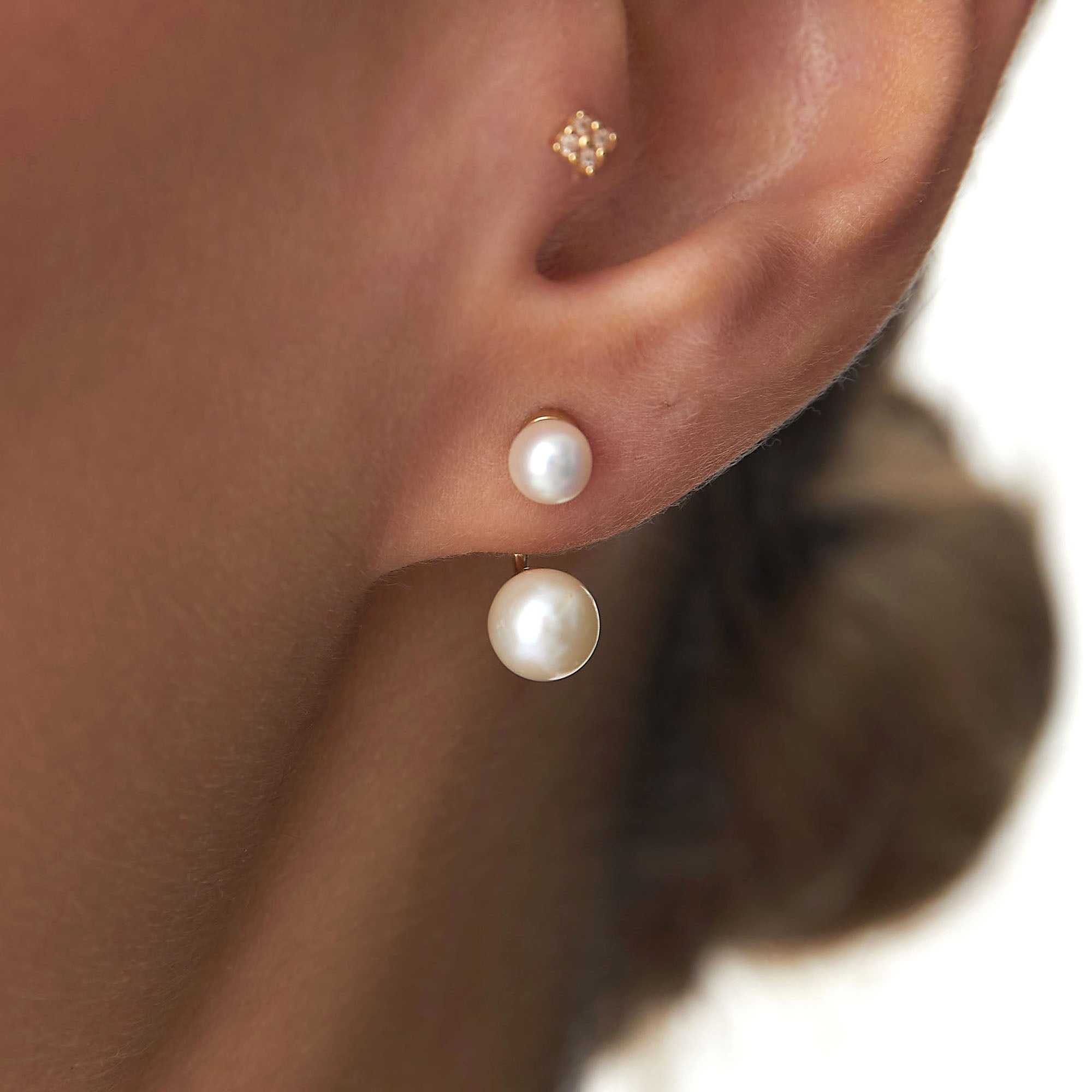 Single Pearl Ear Jacket Earring in 14K Gold
