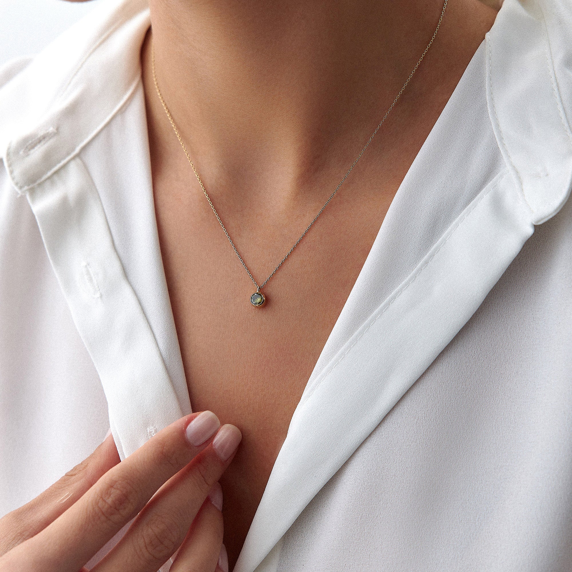 Bezel Set Peridot Necklace in 14K Gold