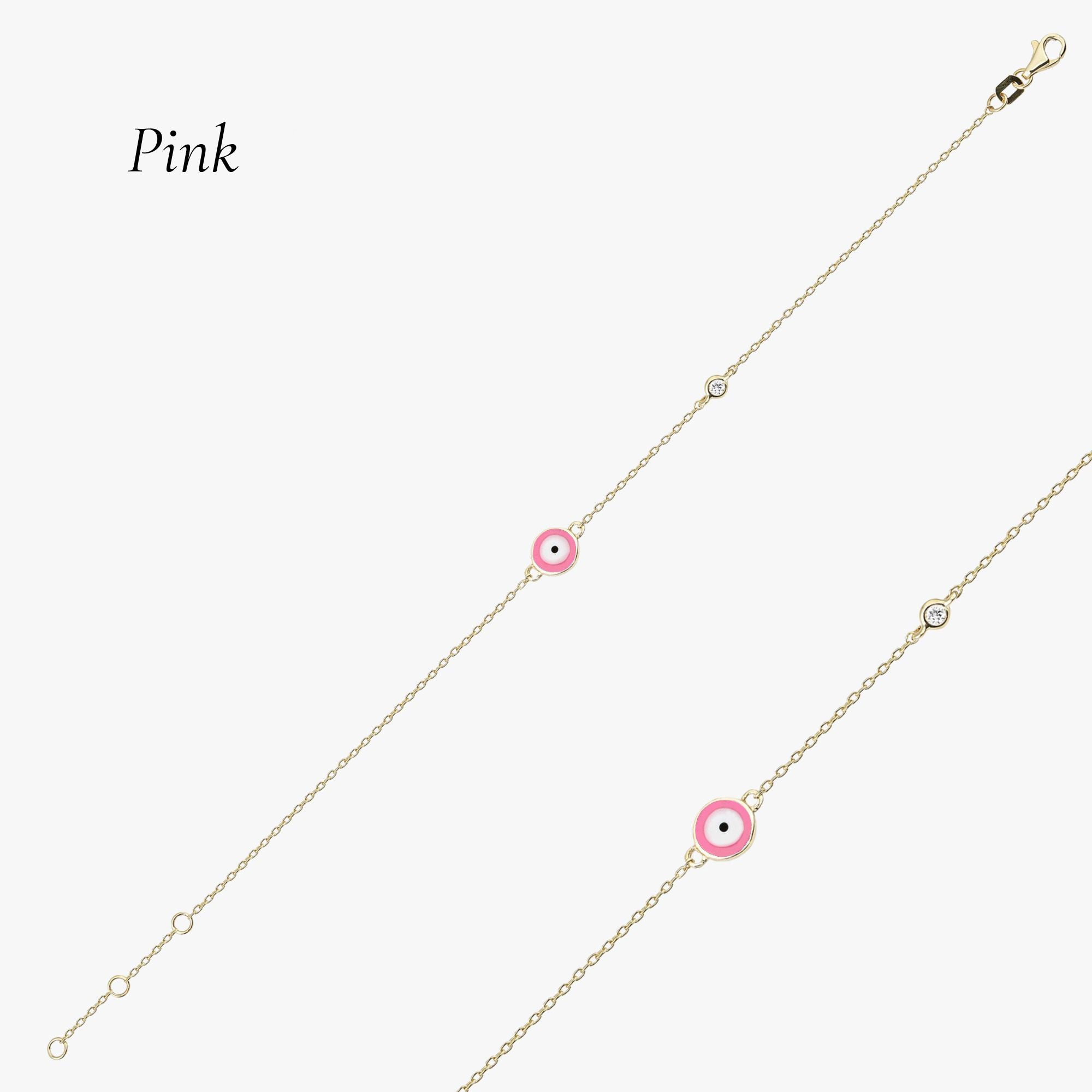Minimal Diamond Evil Eye Bracelet in 14K Gold / Pink