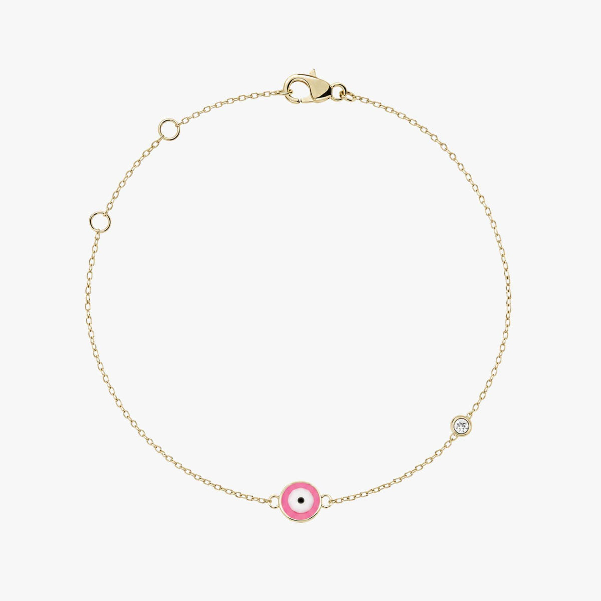 Minimal Diamond Evil Eye Bracelet in 14K Gold / Pink