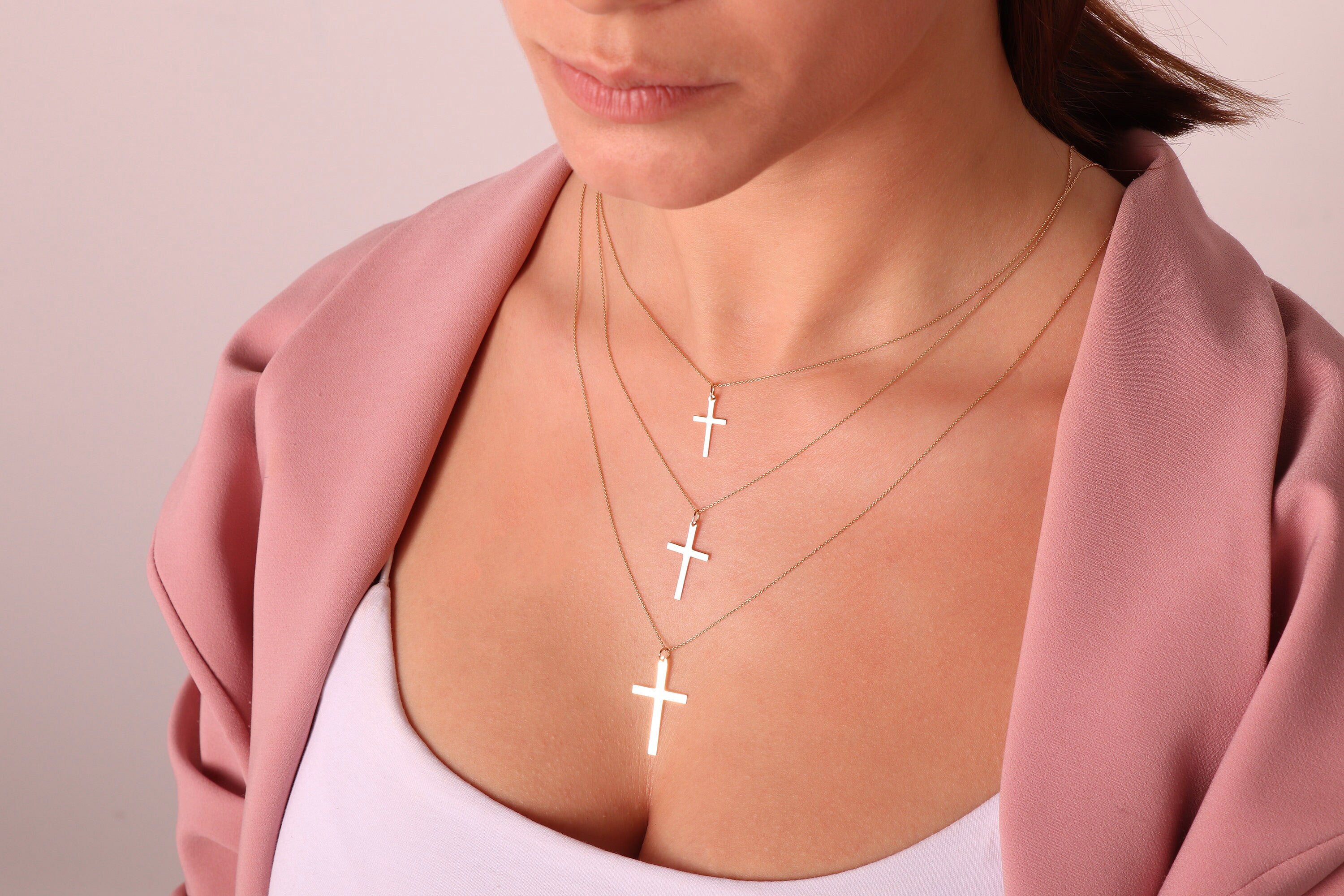 Simple Cross Necklace in 14K Gold