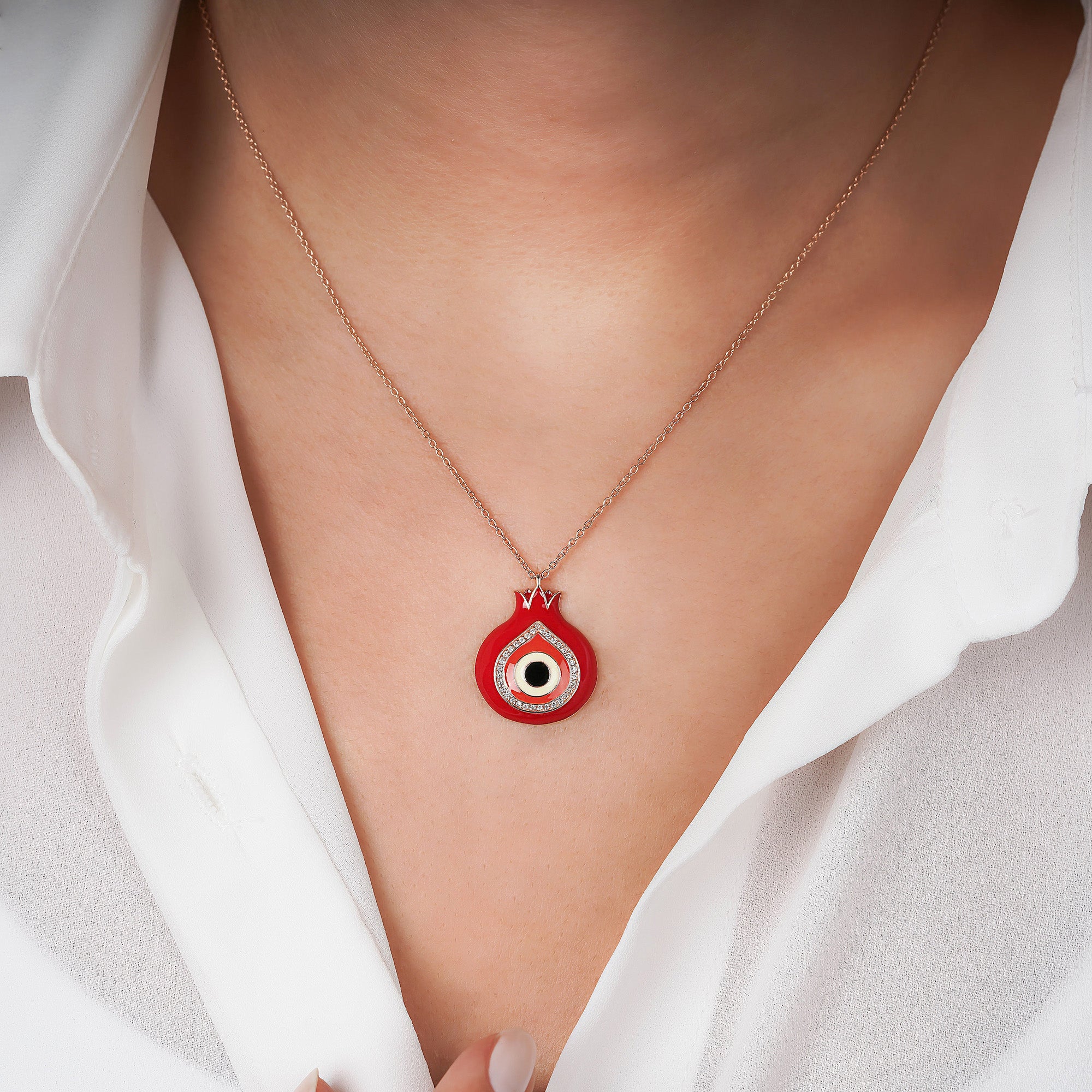 Diamond Pomegranate Necklace Available in 14K and 18K Gold