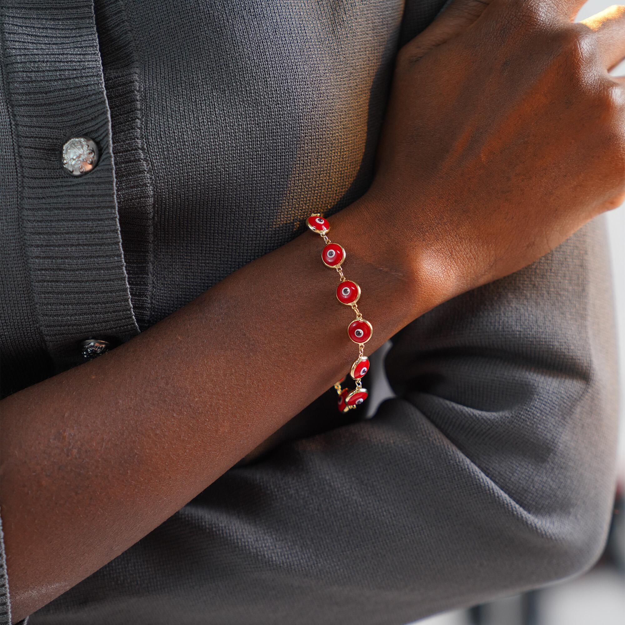 Red Evil Eye Bracelet in 14K Gold